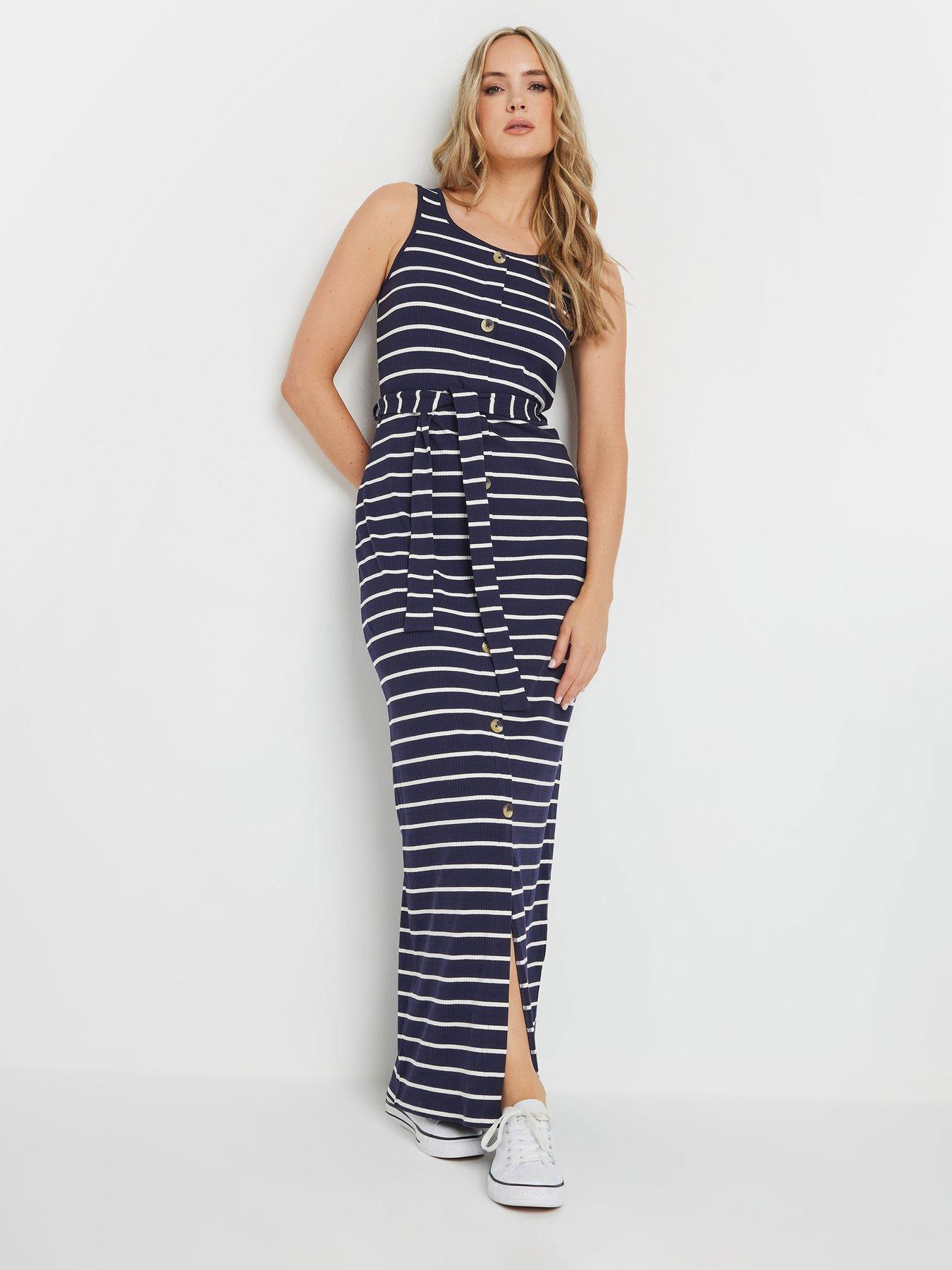 undefined Stripe Button Maxi Dress - Blue