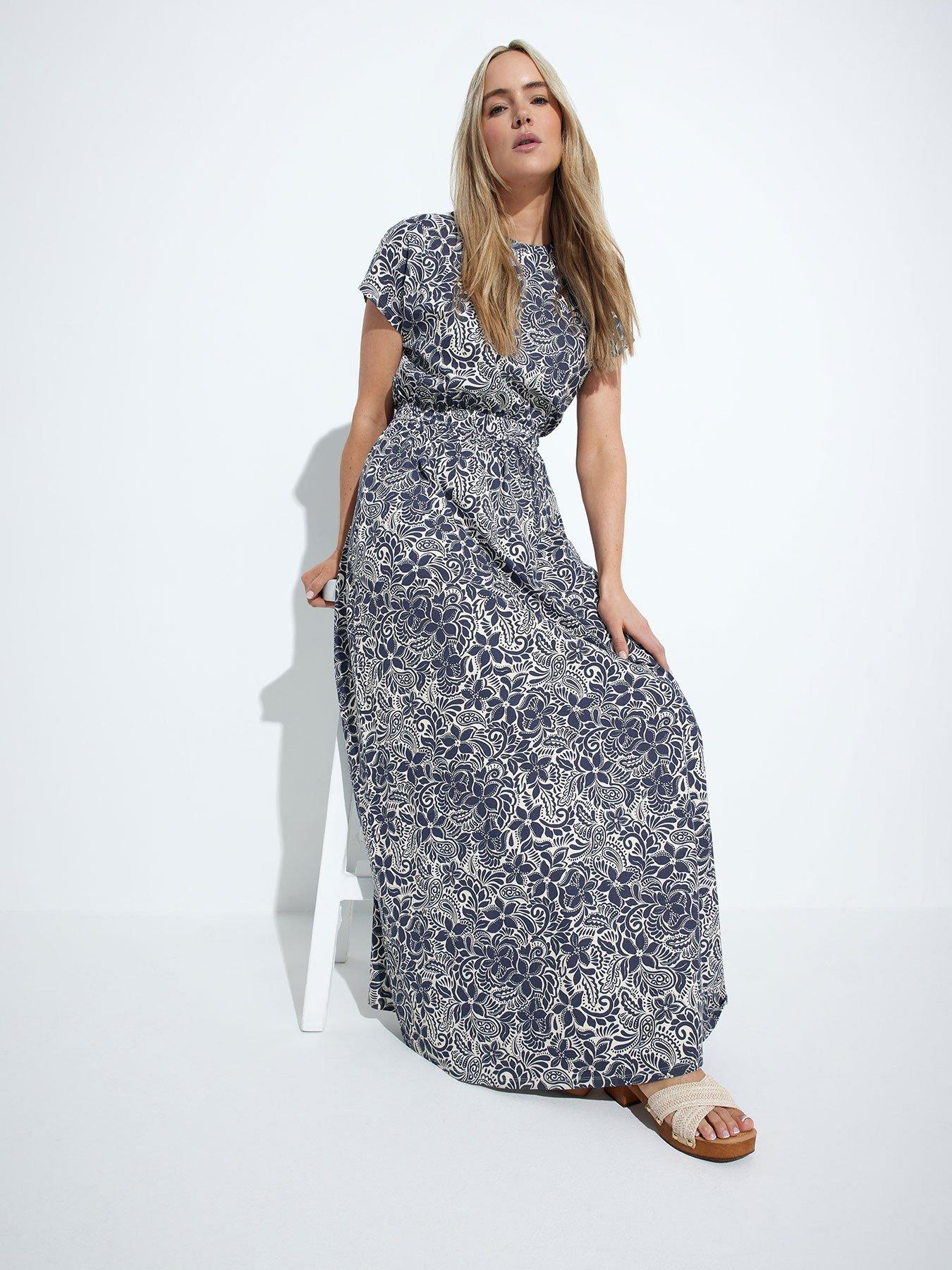 undefined Shirred Waist Dress - Blue