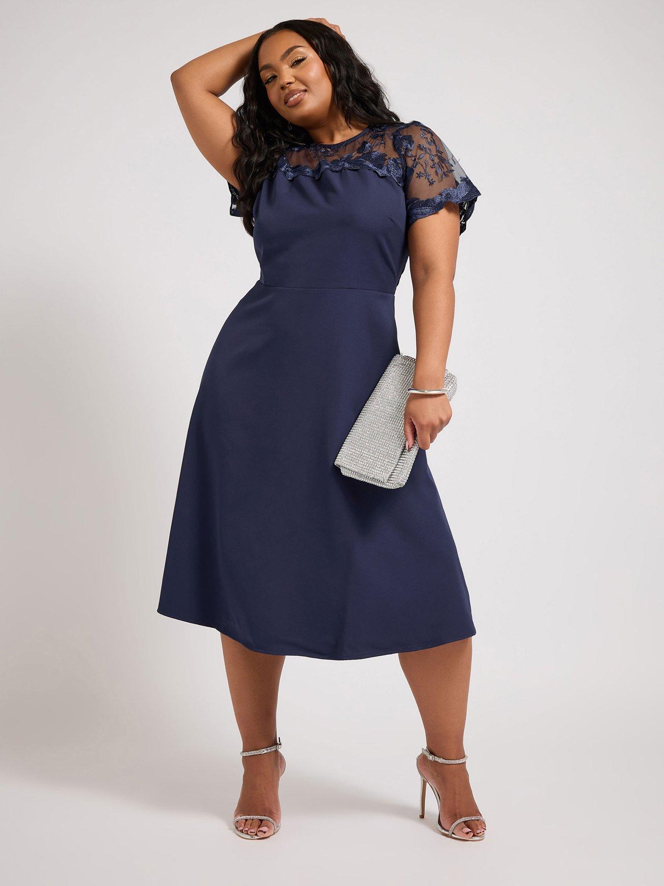 undefined Curve Embroidered Fit And Flare Dress - Blue