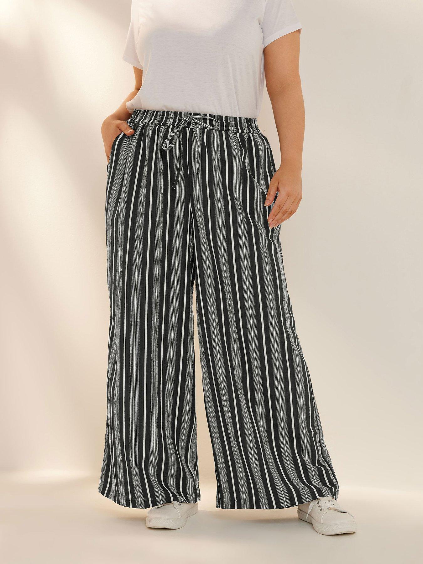 undefined Curve Stripe Textured Wide Leg Trouser - Black