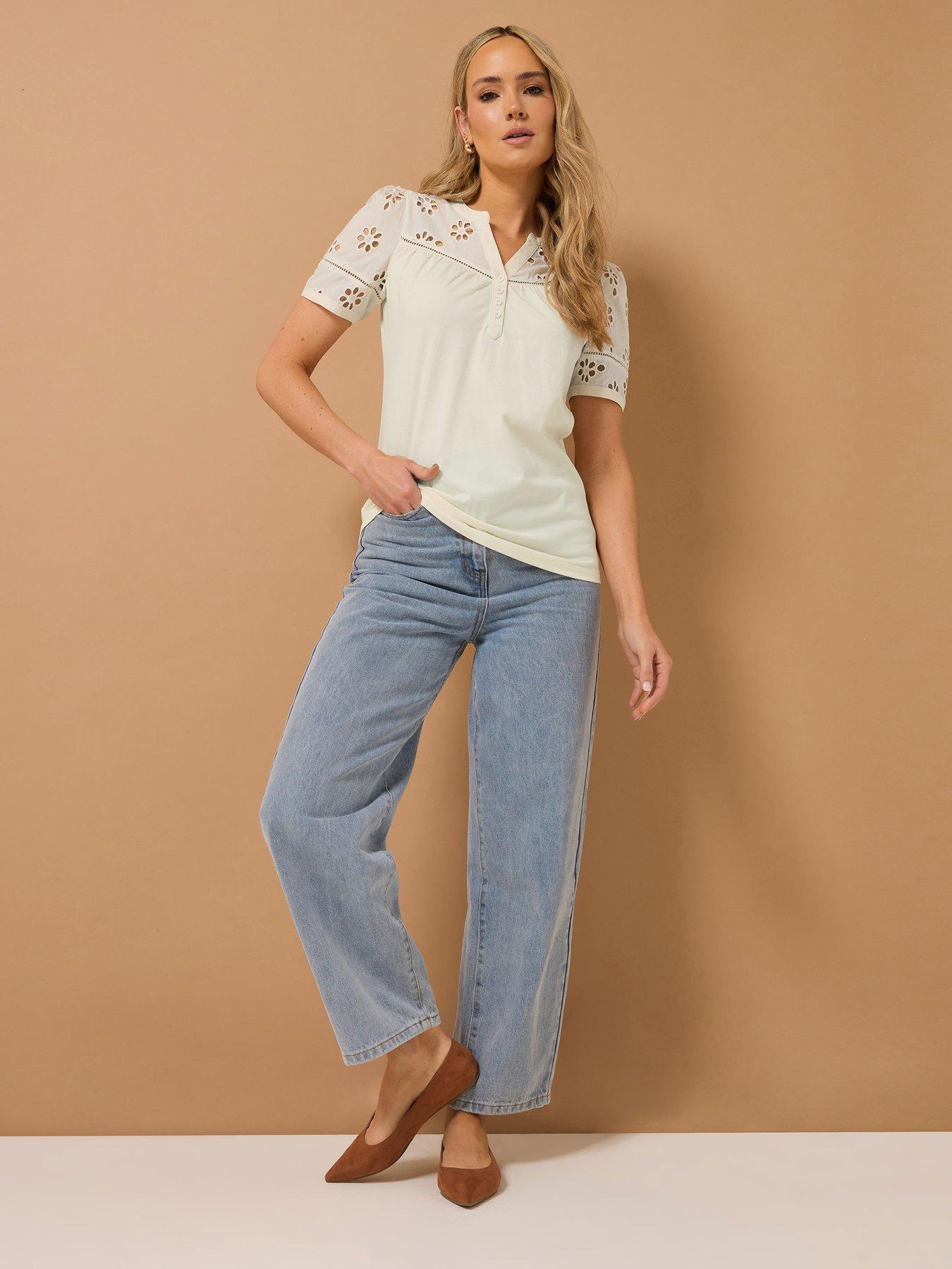  image of long-tall-sally-tall-broidery-yoke-t-shirt