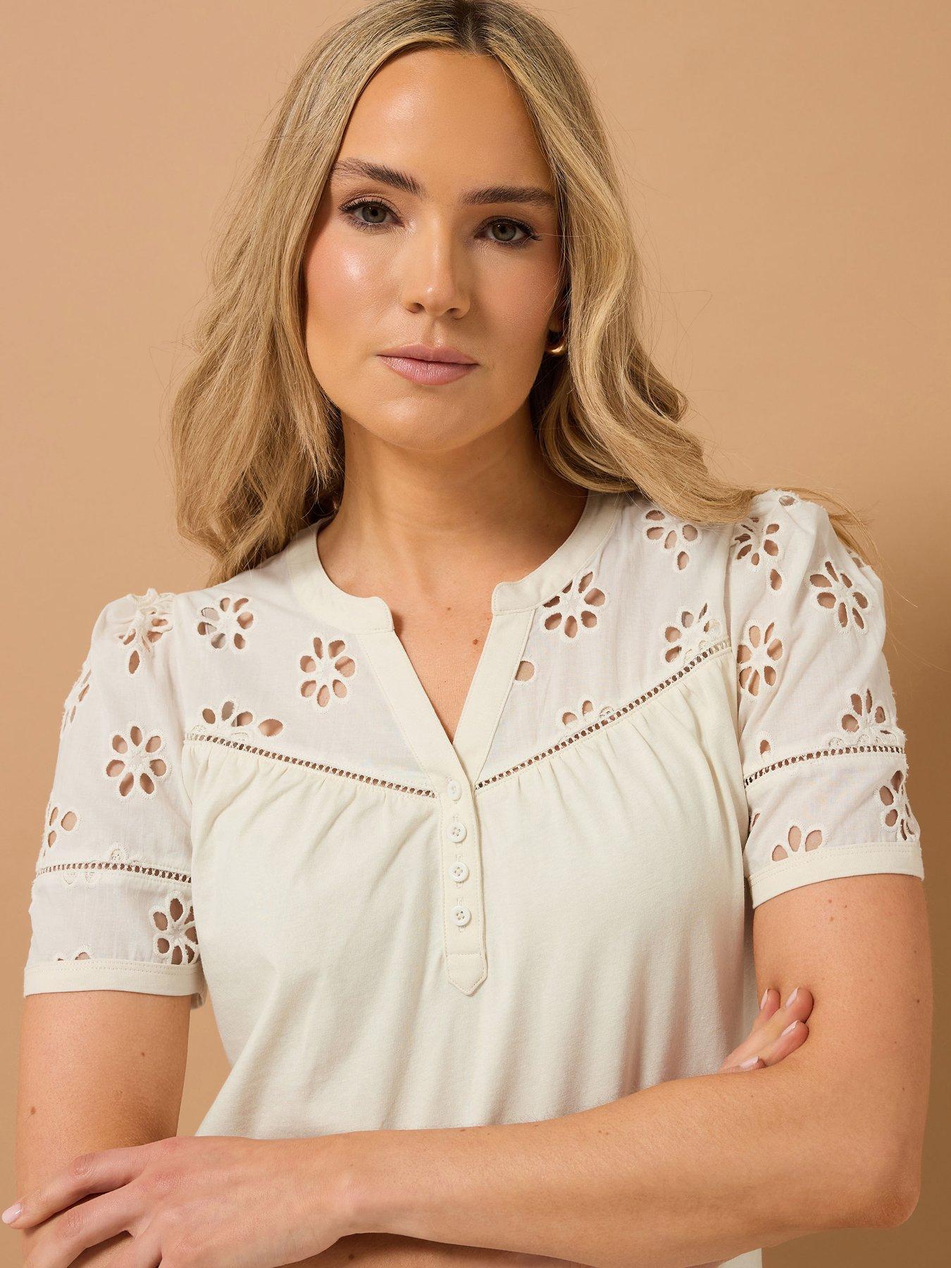  image of long-tall-sally-tall-broidery-yoke-t-shirt