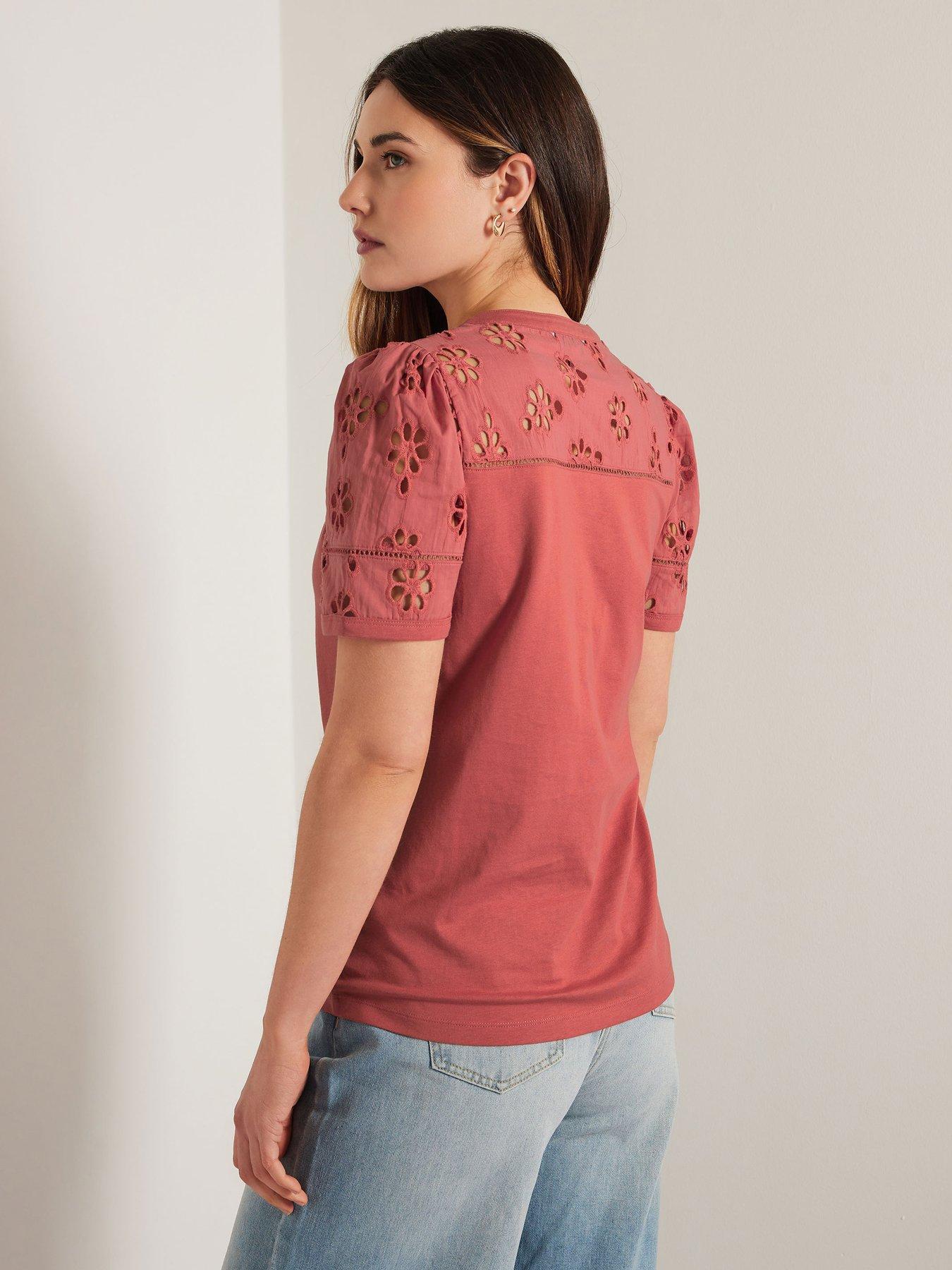 Image 2 of 4 of Long Tall Sally Tall Broidery Yoke T-Shirt - Pink