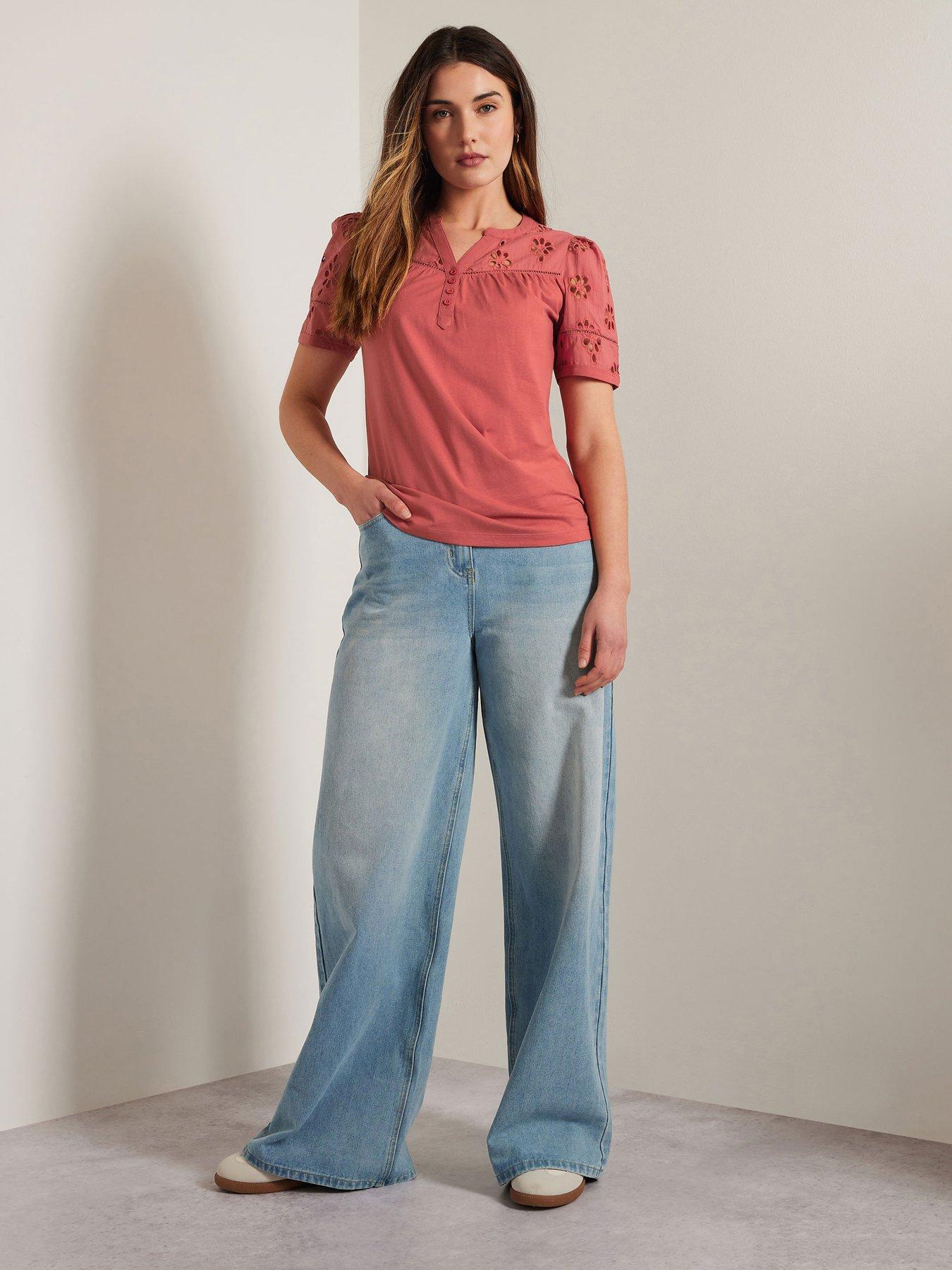 Image 3 of 4 of Long Tall Sally Tall Broidery Yoke T-Shirt - Pink