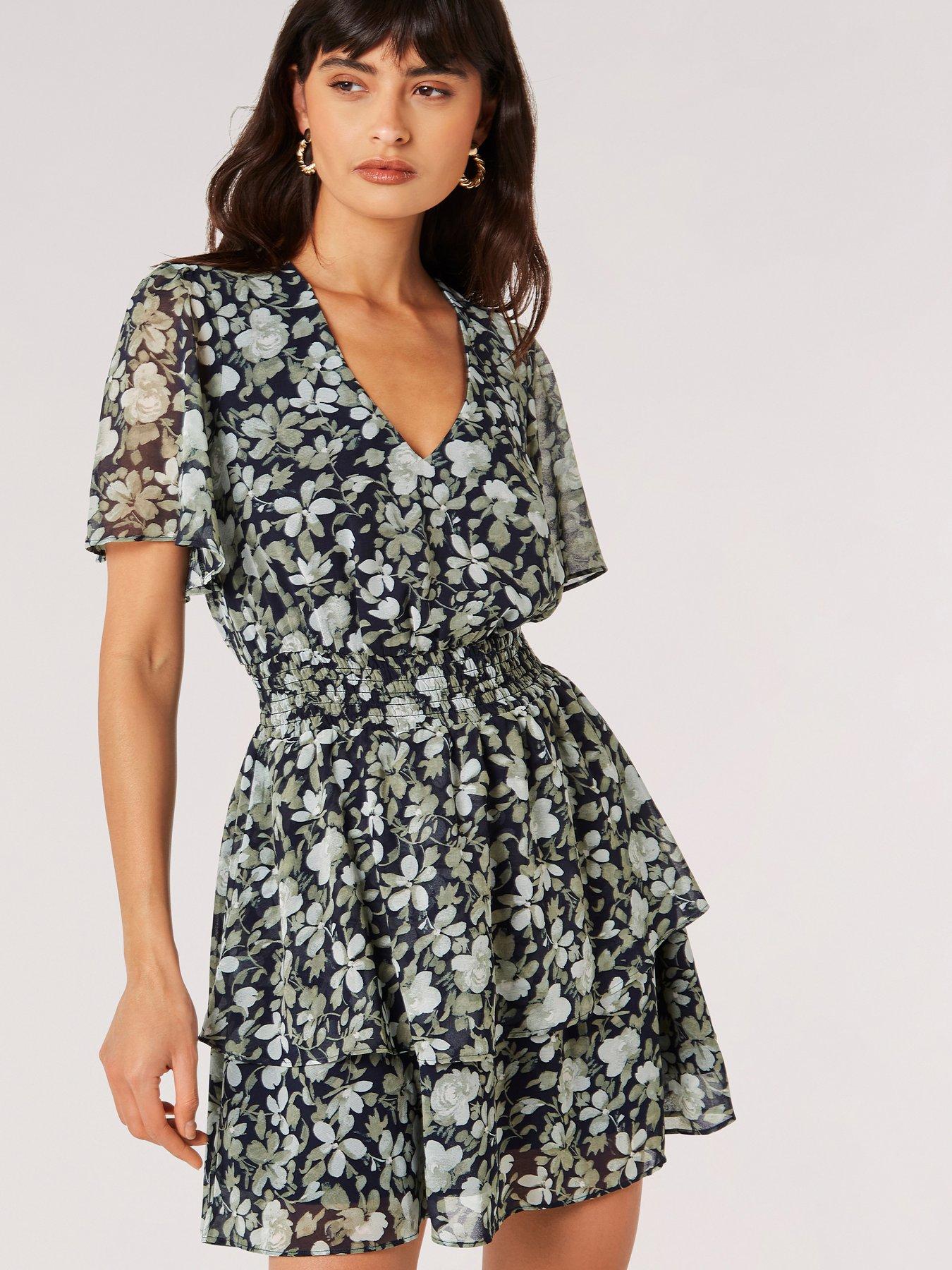 undefined Watercolour Rose Layered Mini Dr - Navy