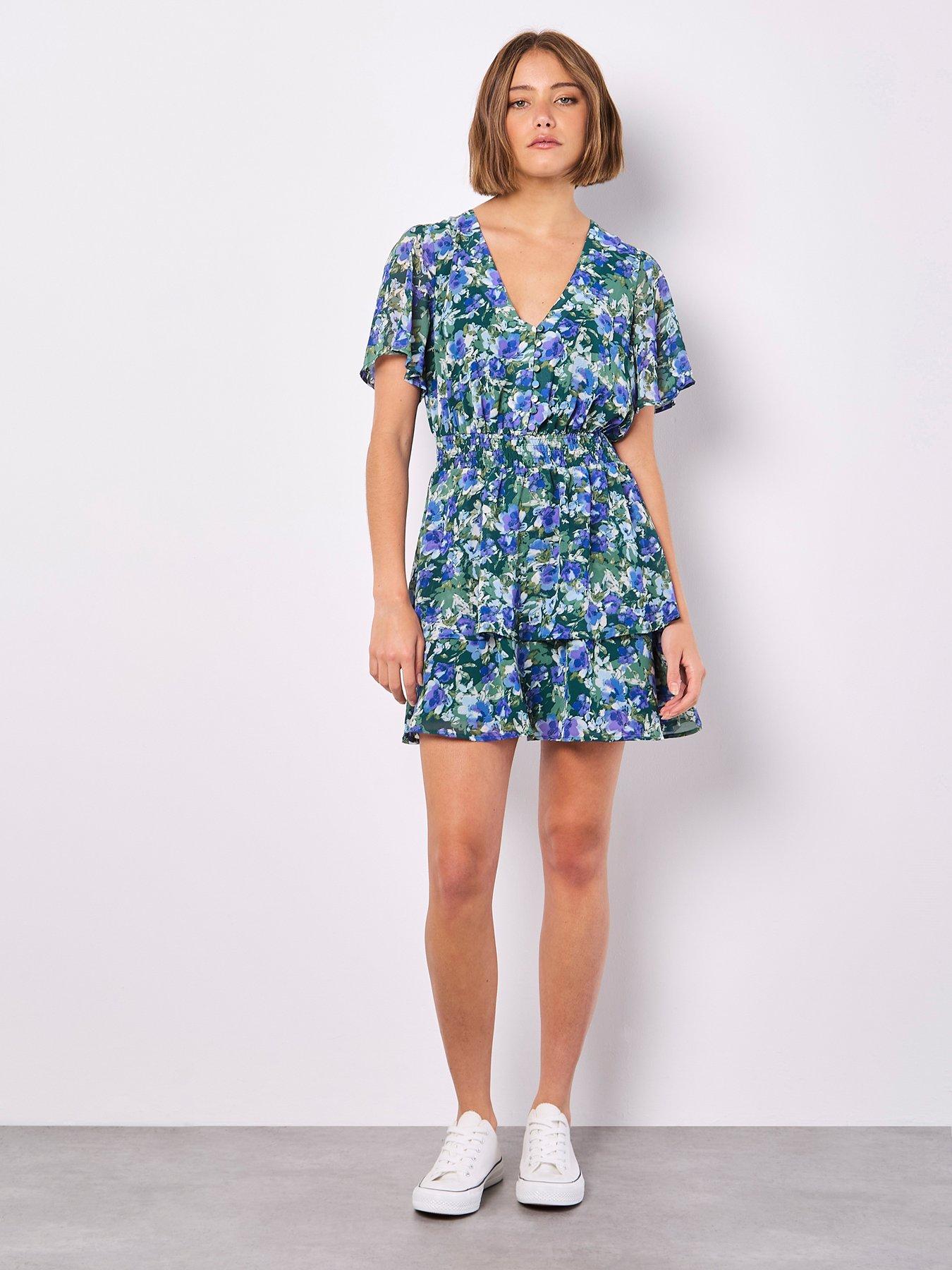 apricot-watercolour-floral-layered-dress-green