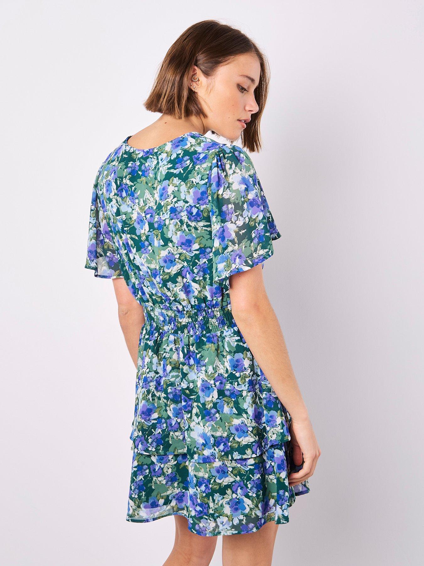  image of apricot-watercolour-floral-layered-dress-green