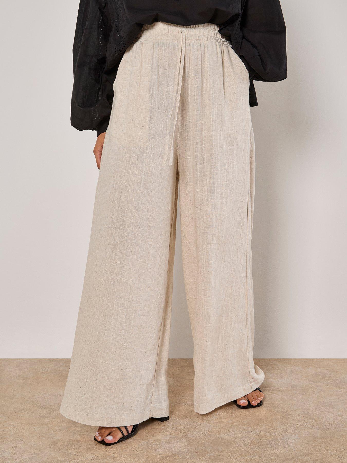 undefined Wide Leg Linen Mix Trouser - Stone