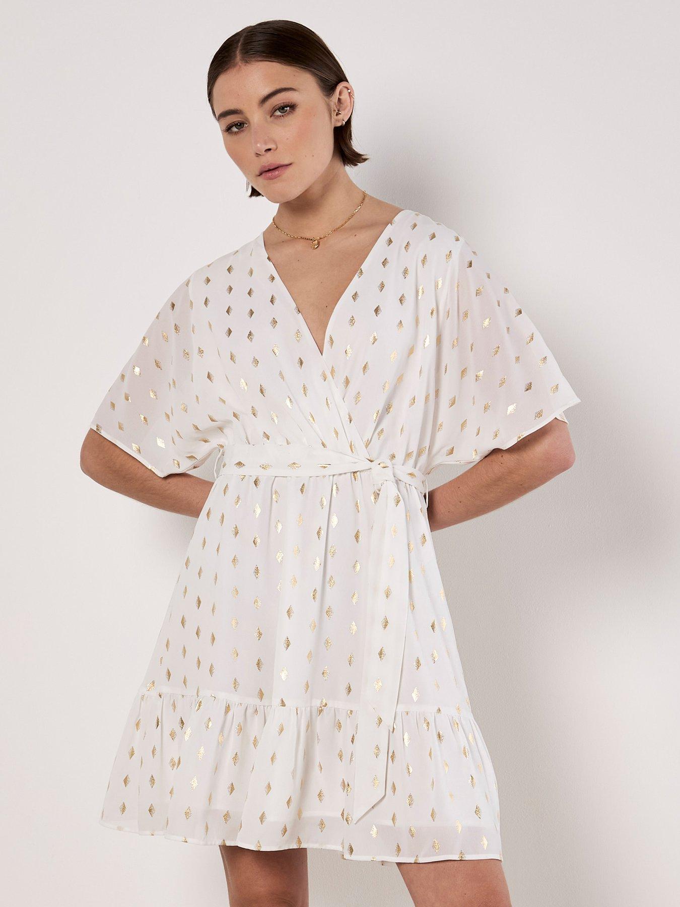 apricot-ikat-diamond-foil-wrap-dress-white