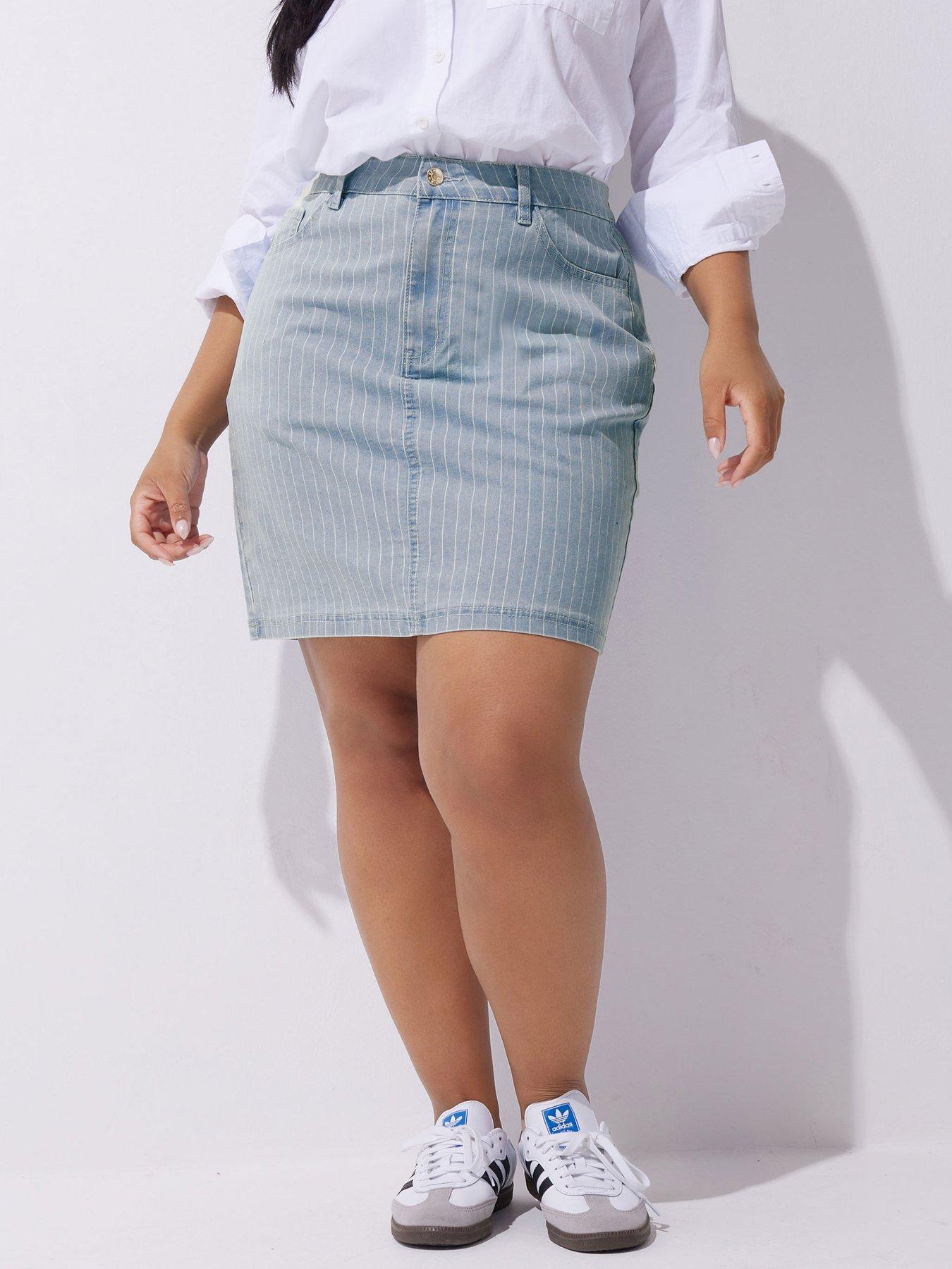 undefined Curve Pinstripe Stretch Skirt