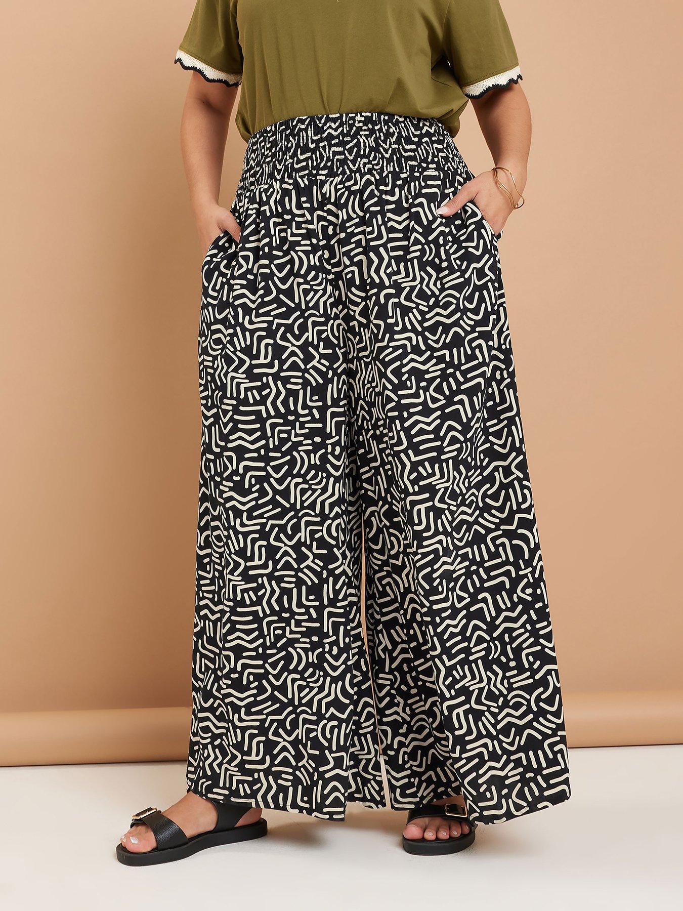 undefined Curve Shirred Waist Wide Leg Trouser - Black