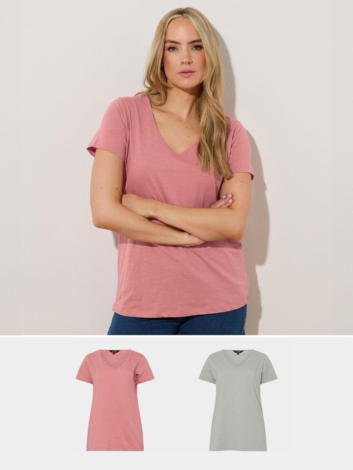 undefined 2 Pack V-Neck T-Shirt - Pink