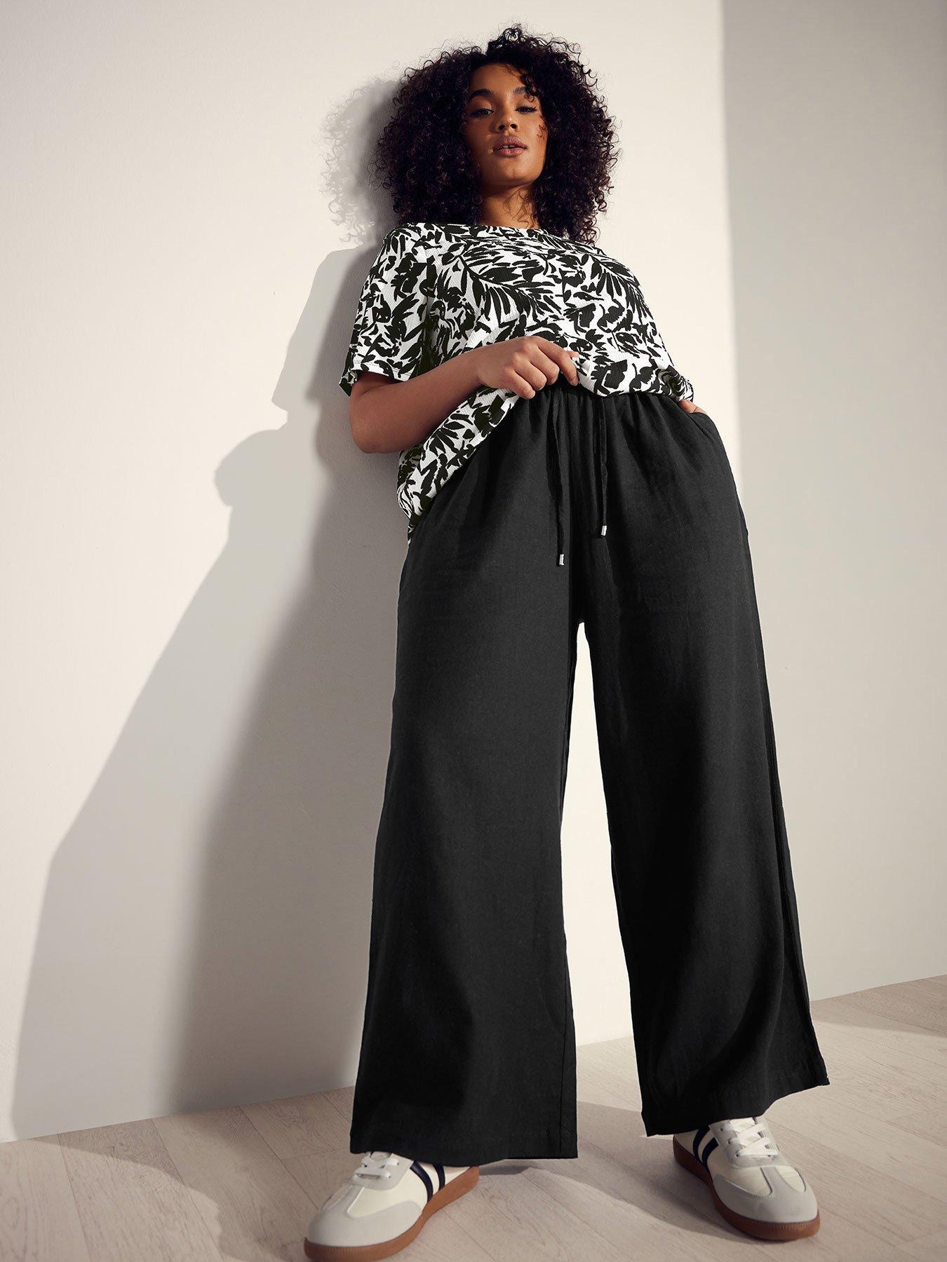 undefined Wide Leg Linen Trouser - Black