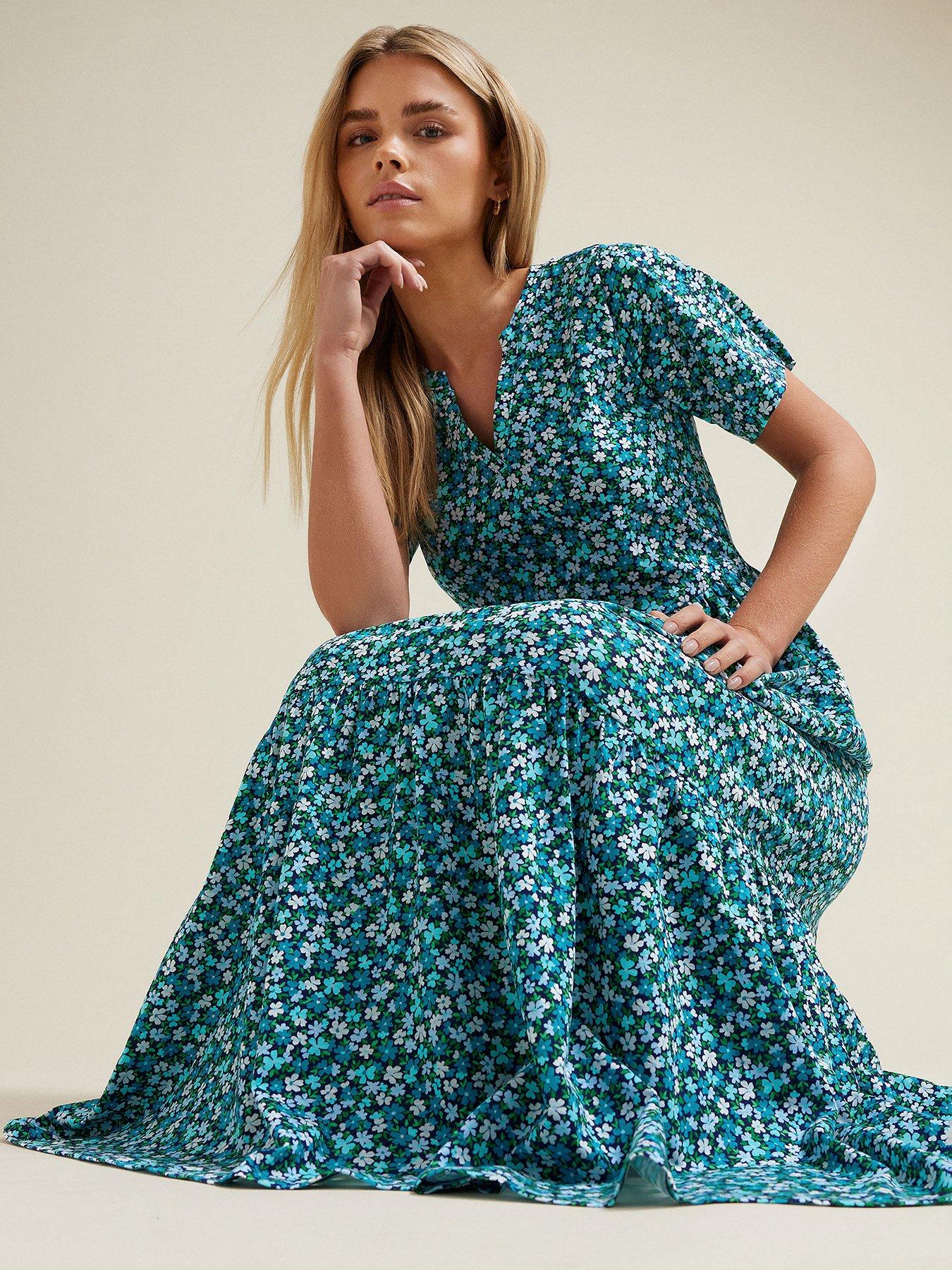 undefined Petite Notch Neck Tired Maxi Dress - Blue