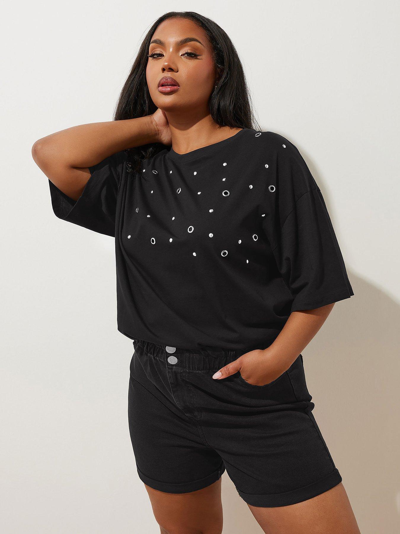 undefined Curve Elastic Waist Denim Short - Black
