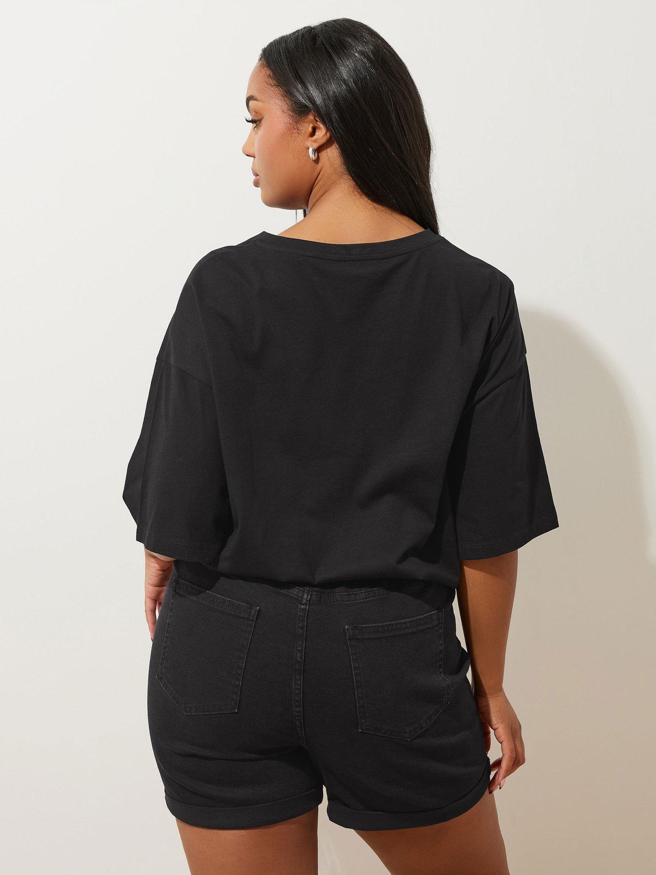  image of yours-curve-elastic-waist-denim-short-black