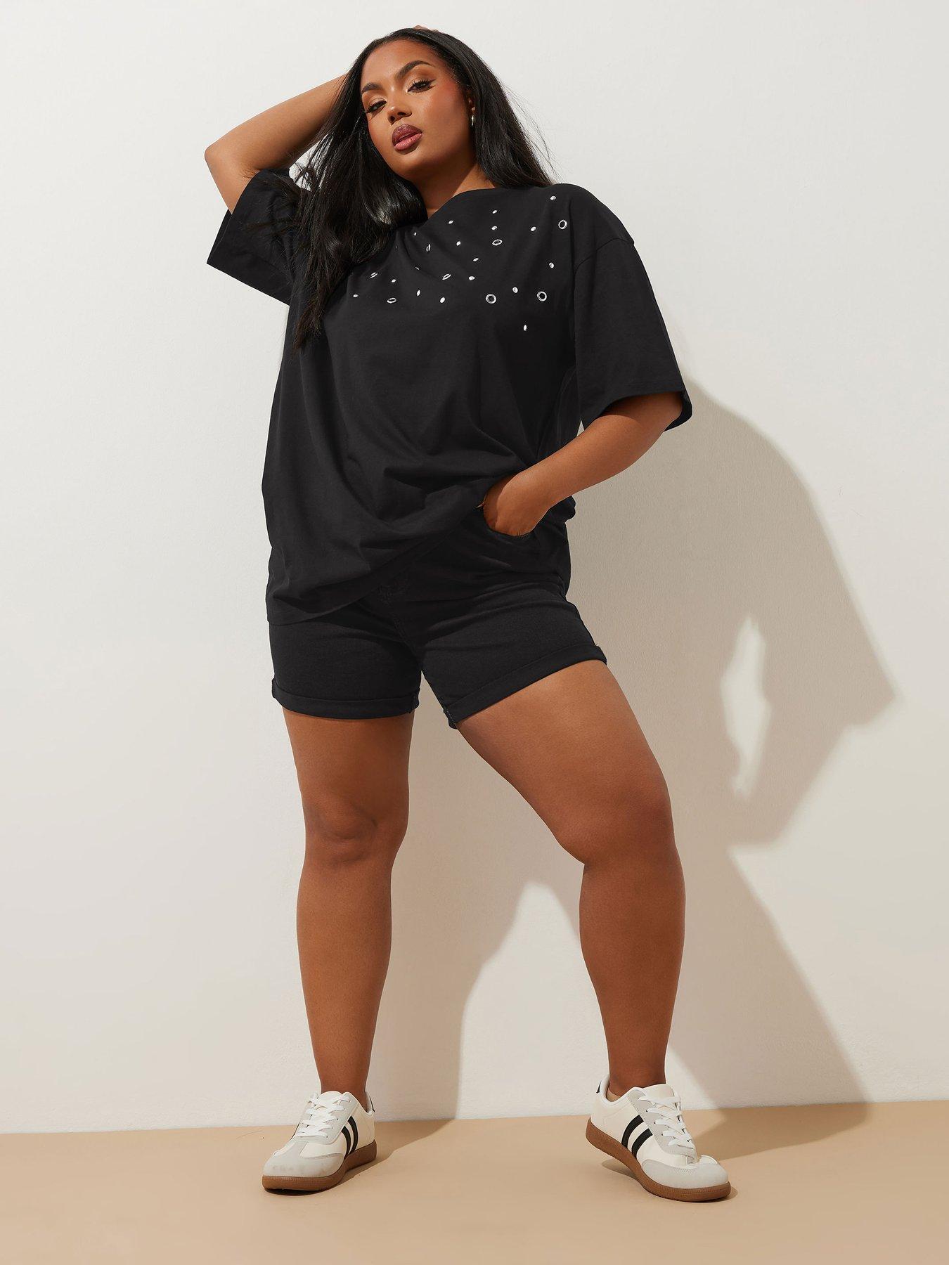  image of yours-curve-elastic-waist-denim-short-black