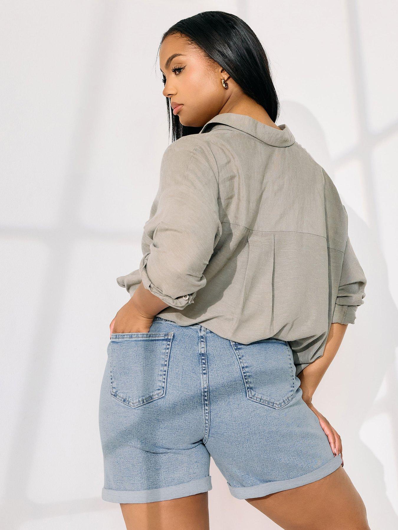  image of yours-curve-turn-hem-mom-denim-short-blue