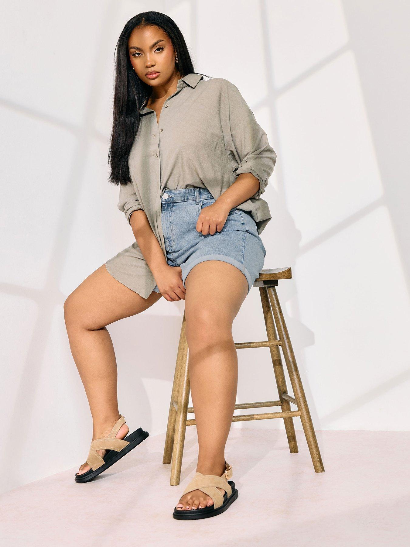  image of yours-curve-turn-hem-mom-denim-short-blue