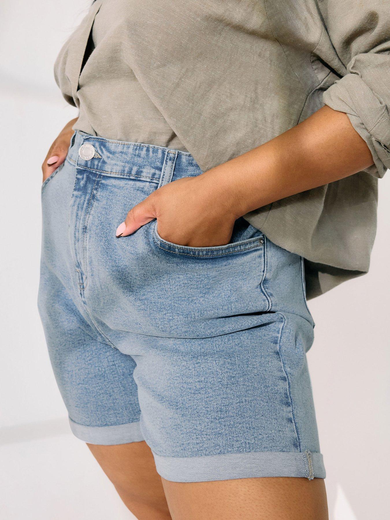  image of yours-curve-turn-hem-mom-denim-short-blue