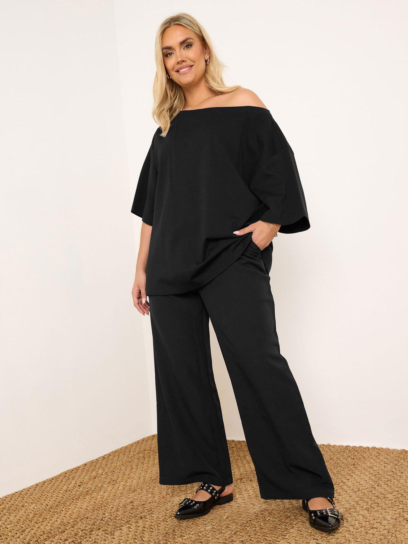 Image 3 of 4 of Yours Curve Boat Neck Boxy T-shirt - Black