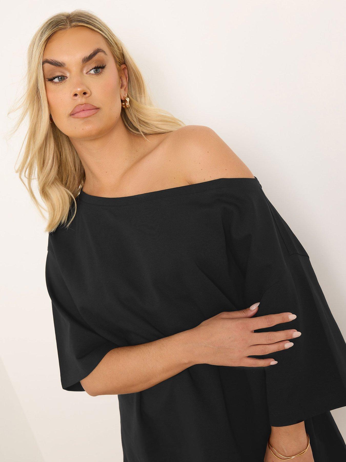 Image 4 of 4 of Yours Curve Boat Neck Boxy T-shirt - Black