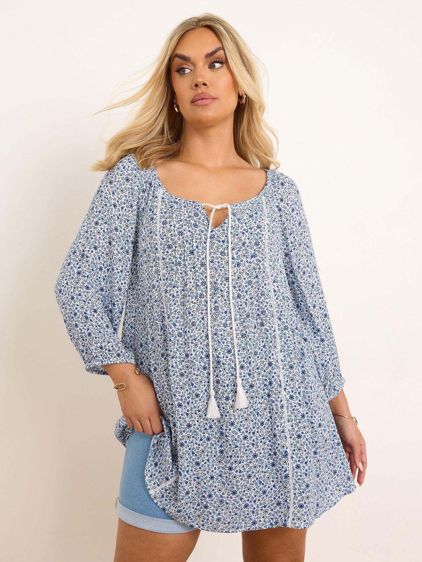 front image of yours-curve-gypsy-long-sleeve-ditsy-top