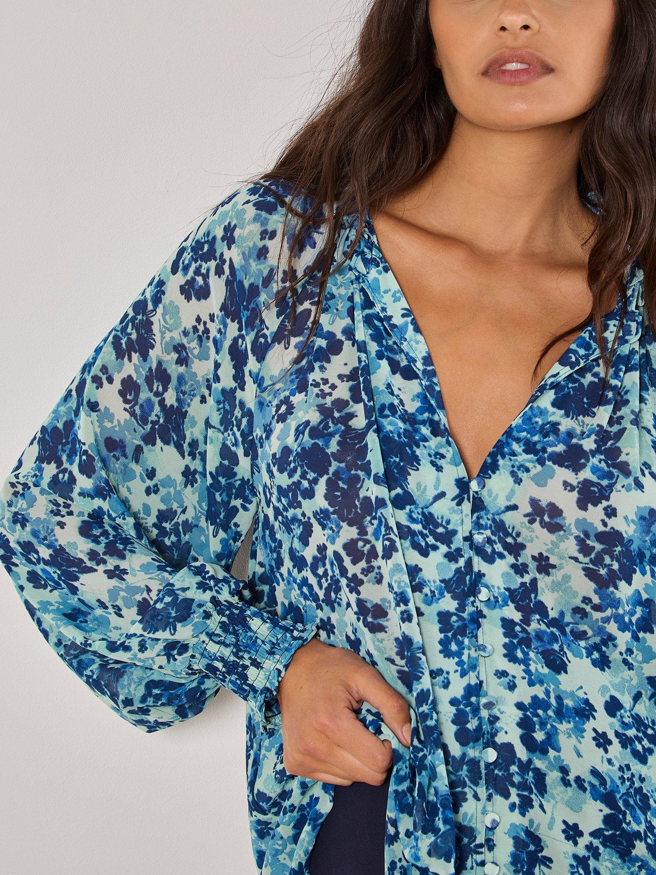 Apricot Floral Raglan Volume Blouse - Aqua | Littlewoods