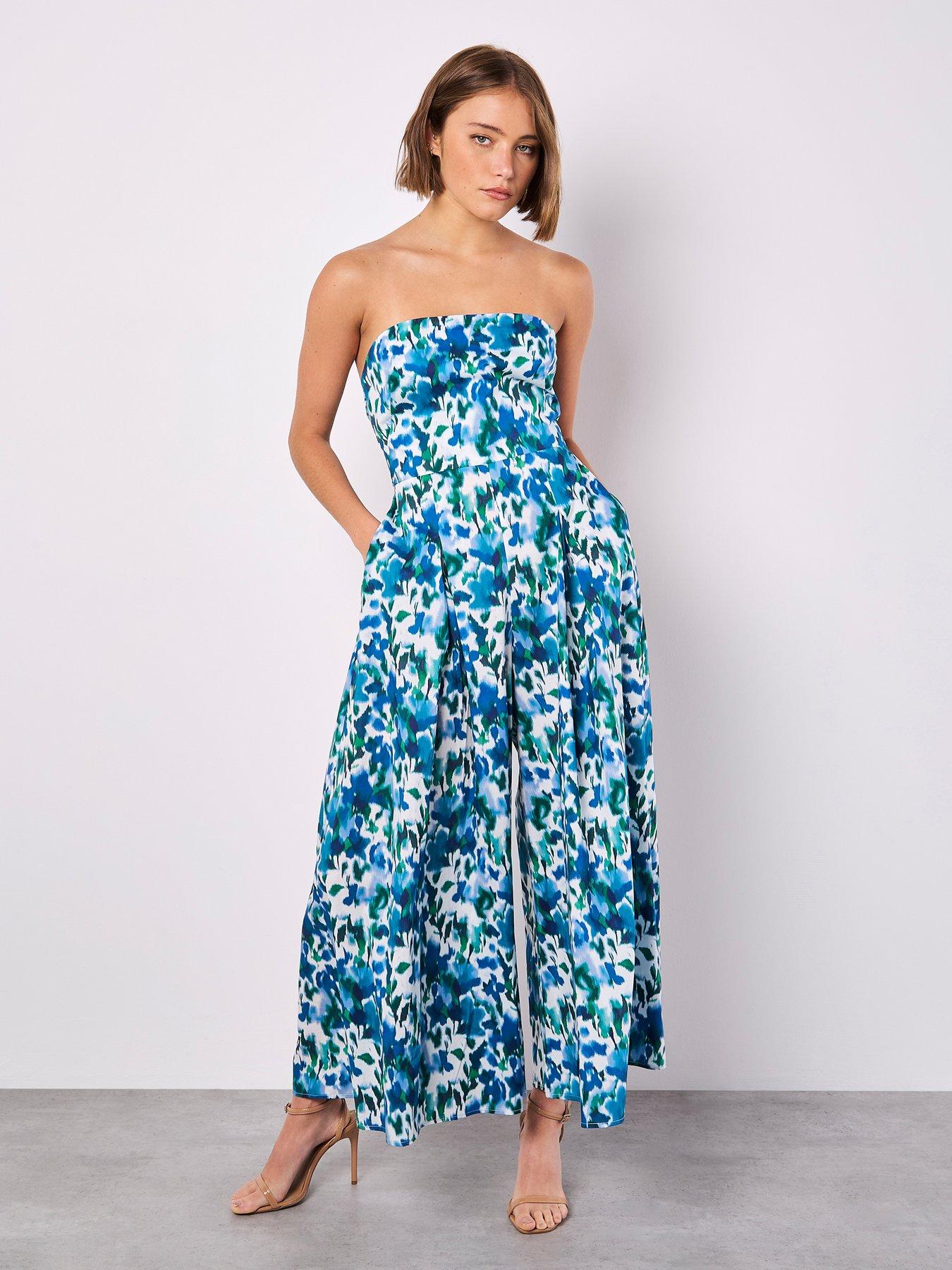 undefined Ikat Floral Bardot Jumpsuit - Blue