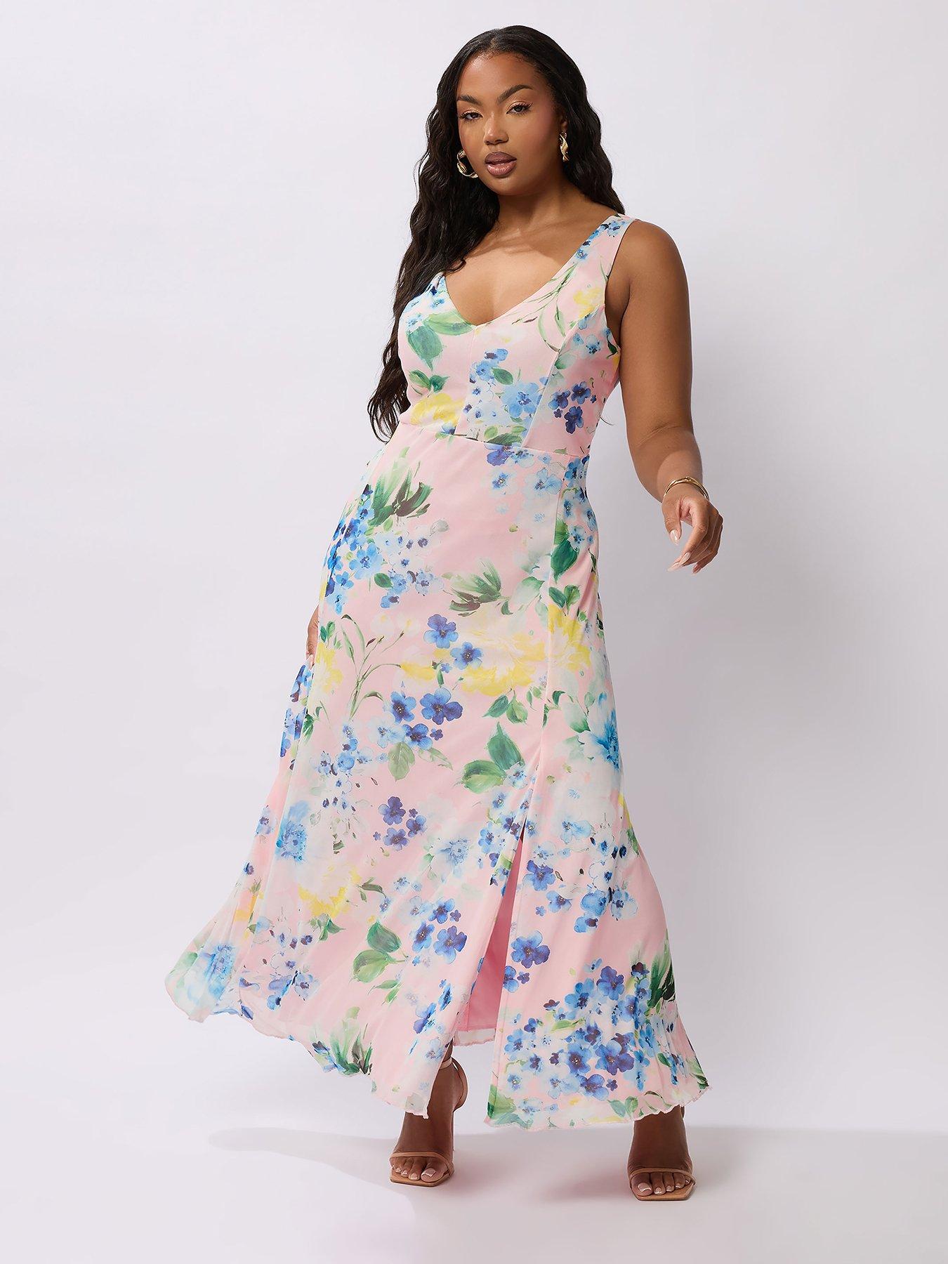  image of yours-curve-mesh-sleeveless-maxi-dress-pink