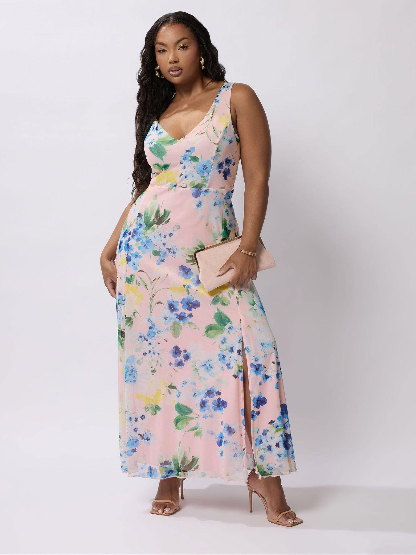  image of yours-curve-mesh-sleeveless-maxi-dress-pink