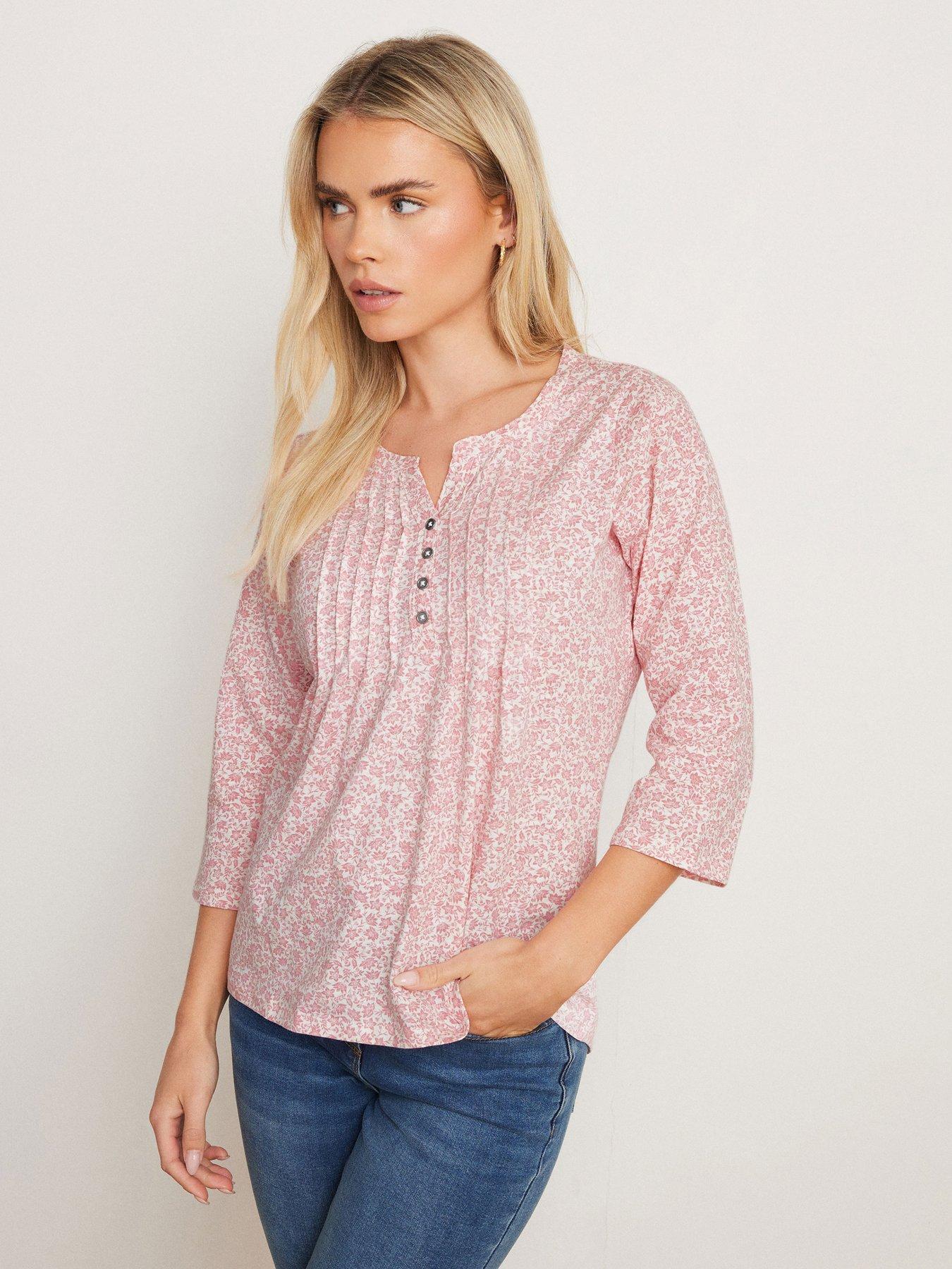 mco-petite-34-sleeve-henley-top-pink