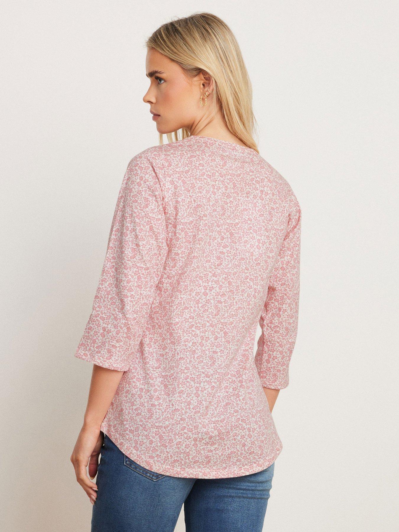  image of mco-petite-34-sleeve-henley-top-pink