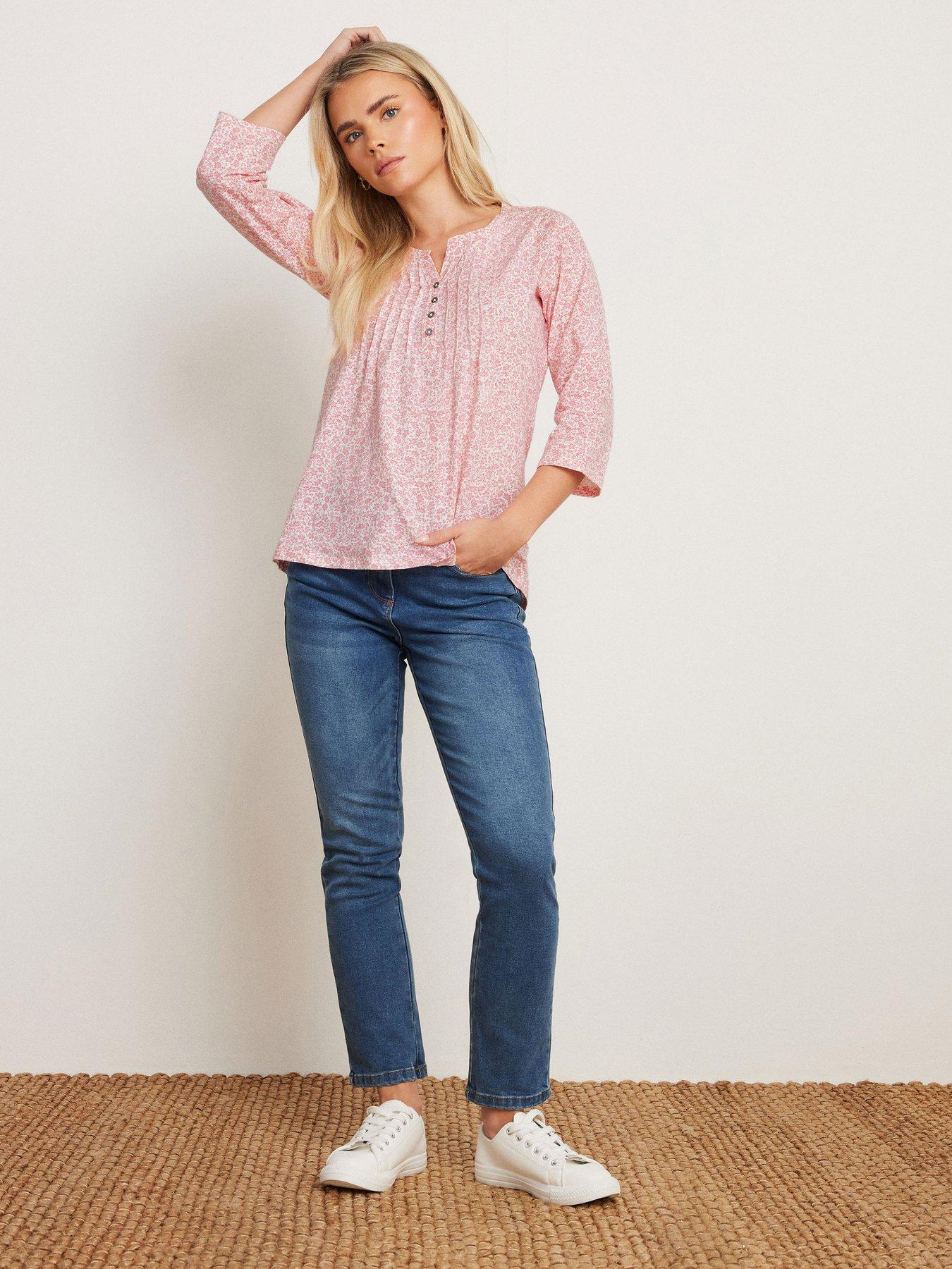  image of mco-petite-34-sleeve-henley-top-pink