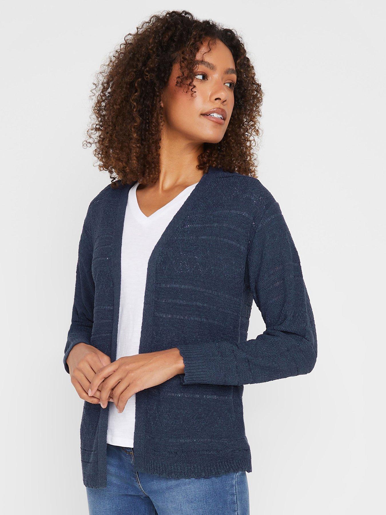  image of mco-tape-yarn-long-sleeve-cardigan-blue