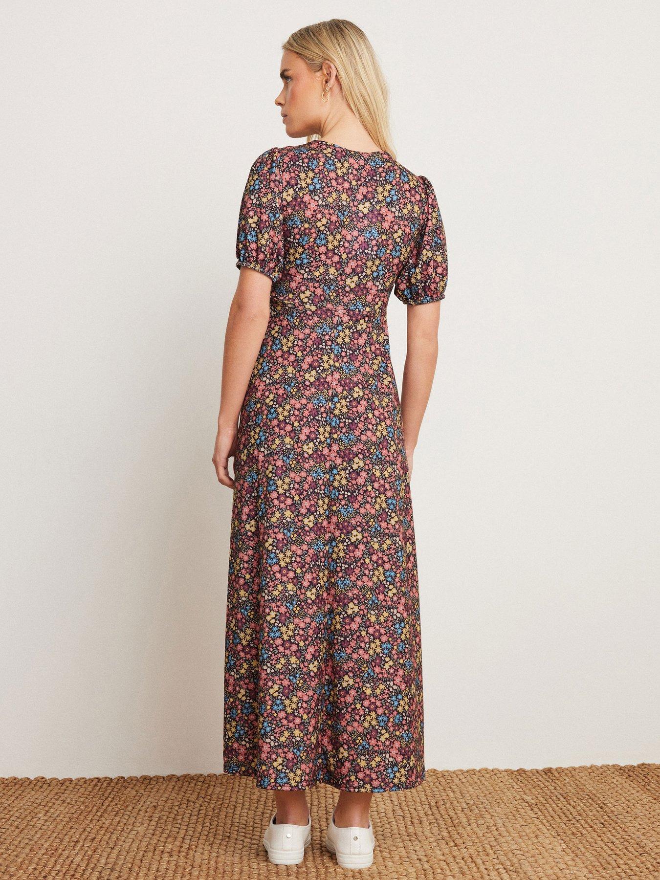  image of mco-petite-ditsy-wrap-short-sleeve-maxi-dress
