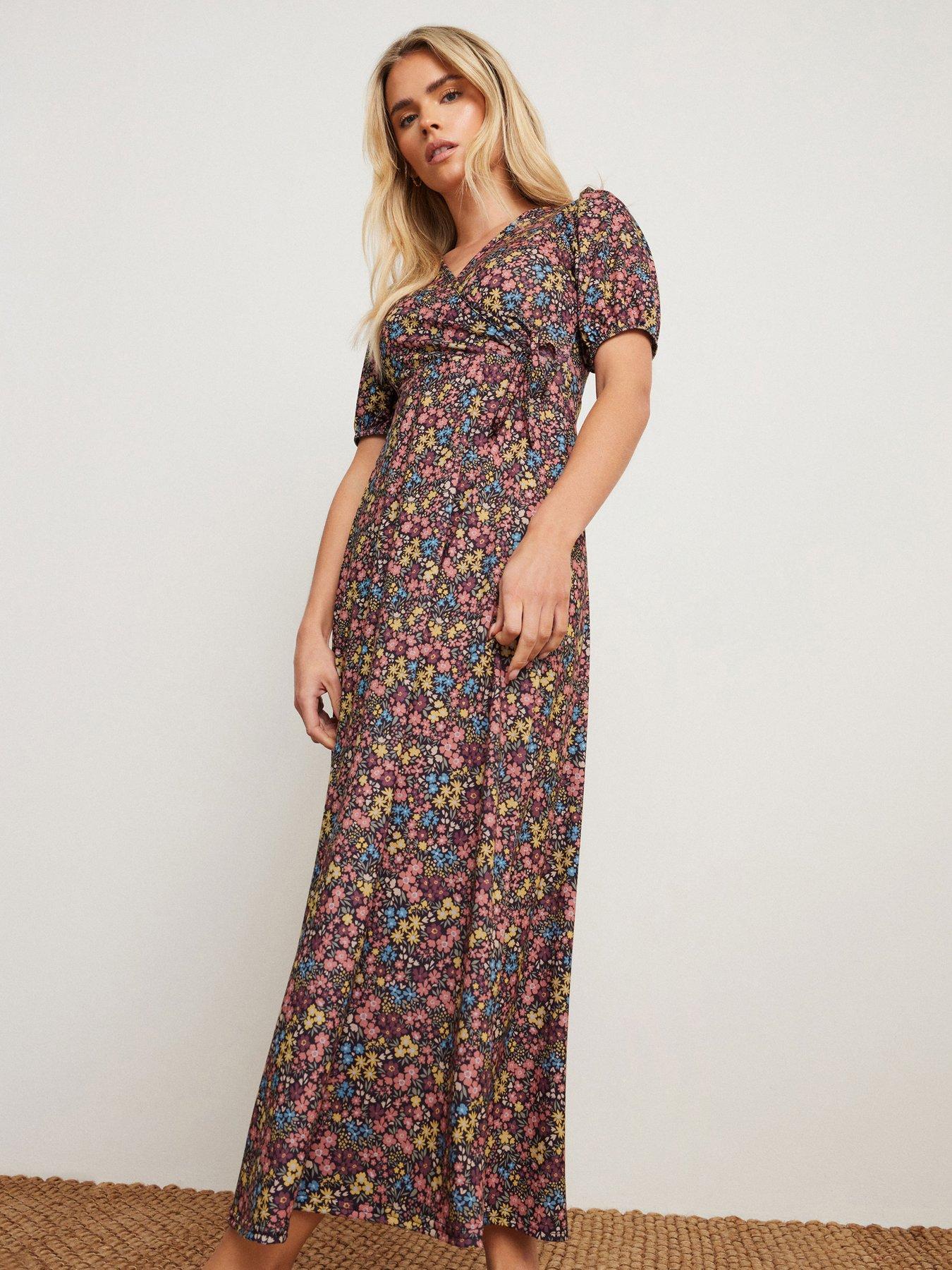 image of mco-petite-ditsy-wrap-short-sleeve-maxi-dress