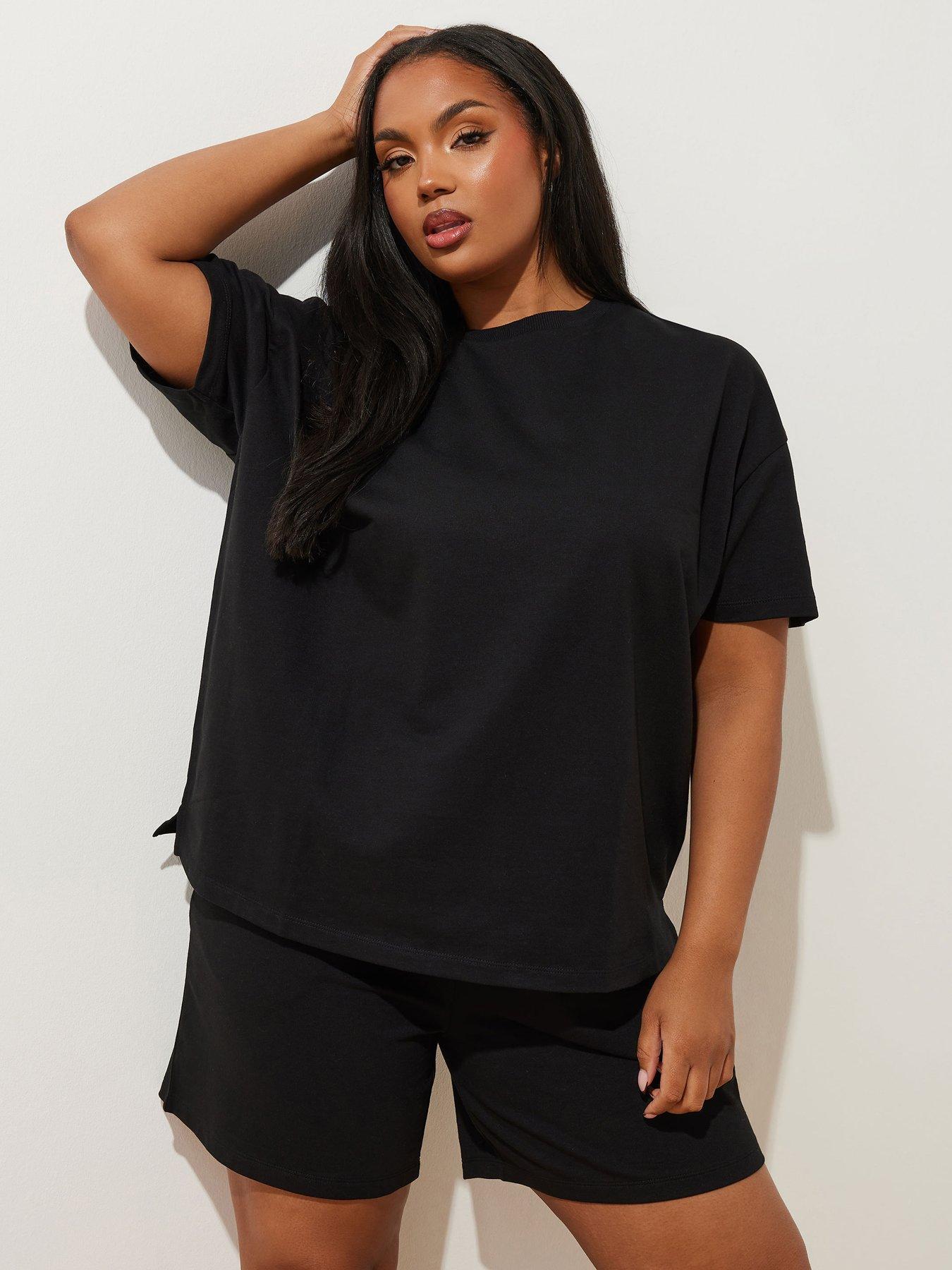 undefined Curve Sweat T-Shirt  &  Short Set - Black