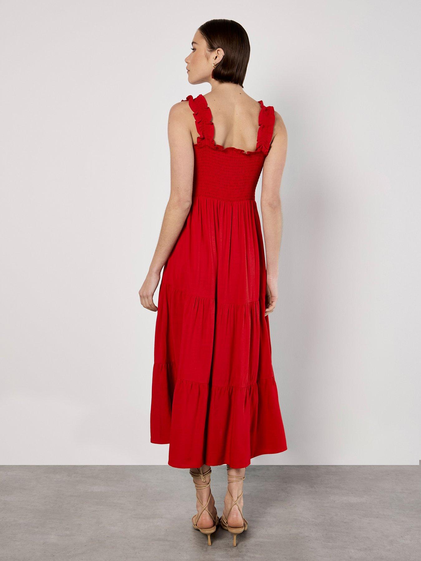  image of apricot-smock-tiered-midi-dress-red