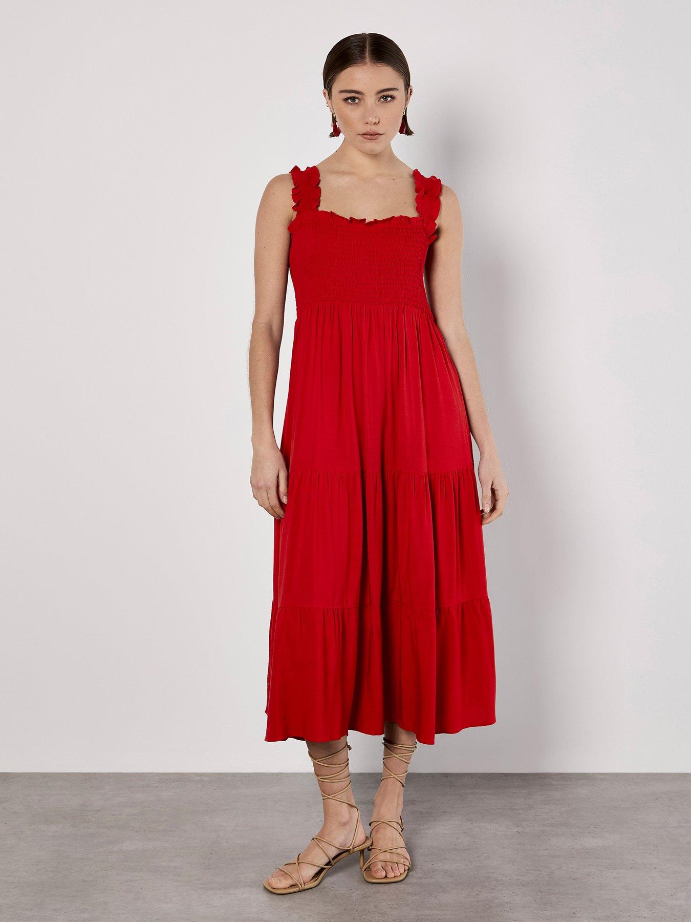  image of apricot-smock-tiered-midi-dress-red