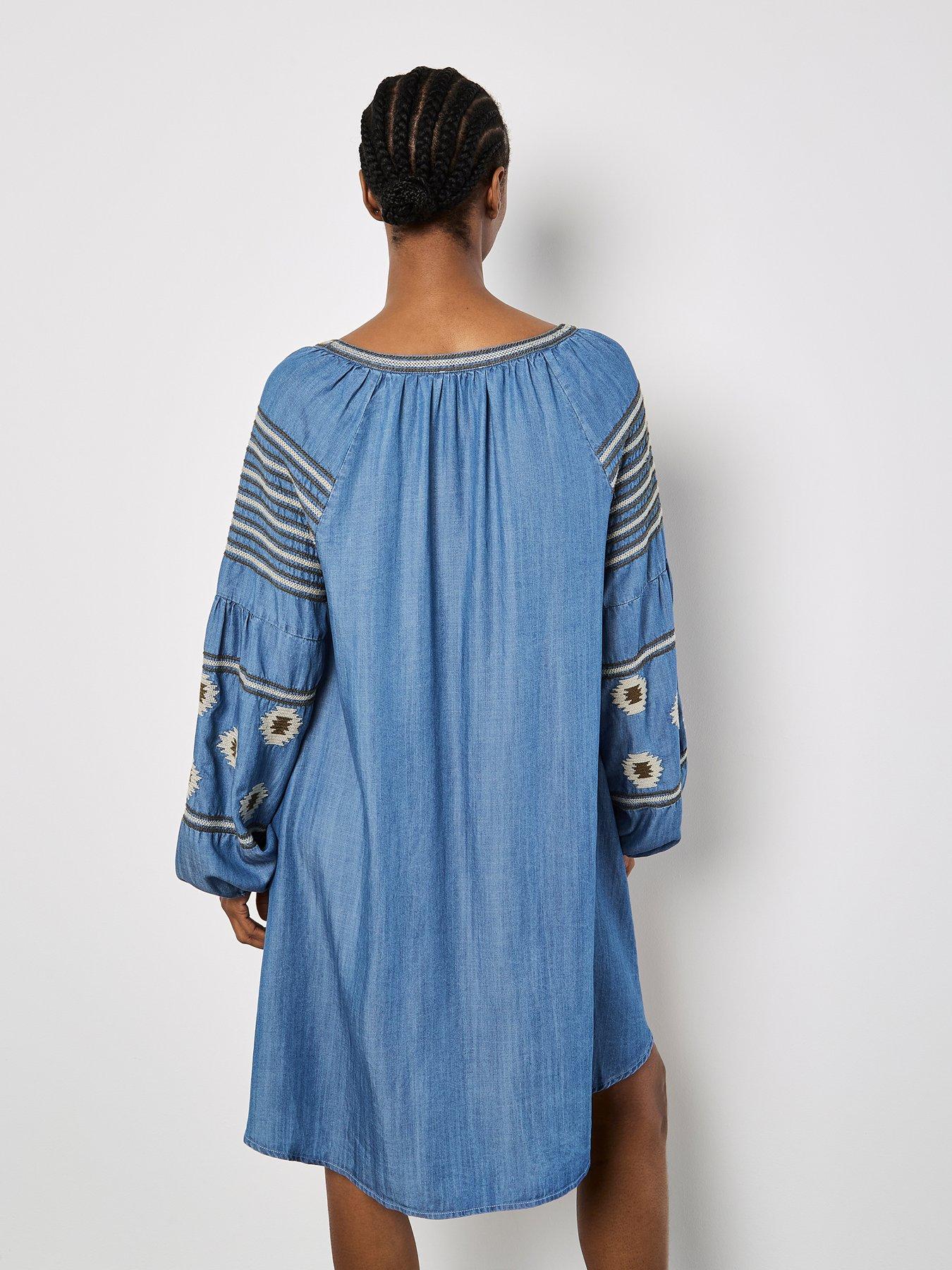 apricot denim dress Shapeless Silhouette Denim Mini Dress: Washed Apricot  The Tique'