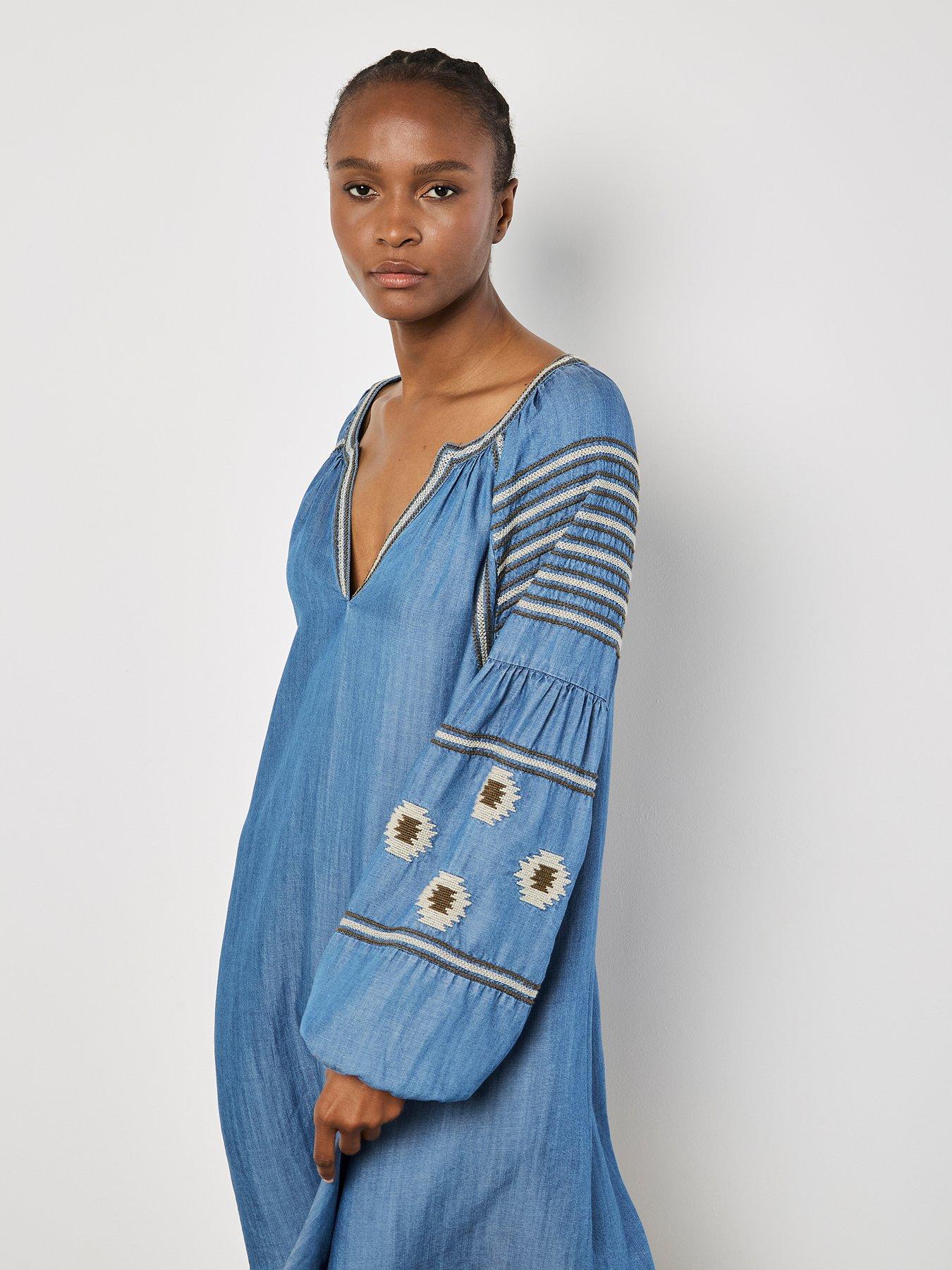 apricot denim dress Apricot Denim Balloon Sleeve Dress - Blue