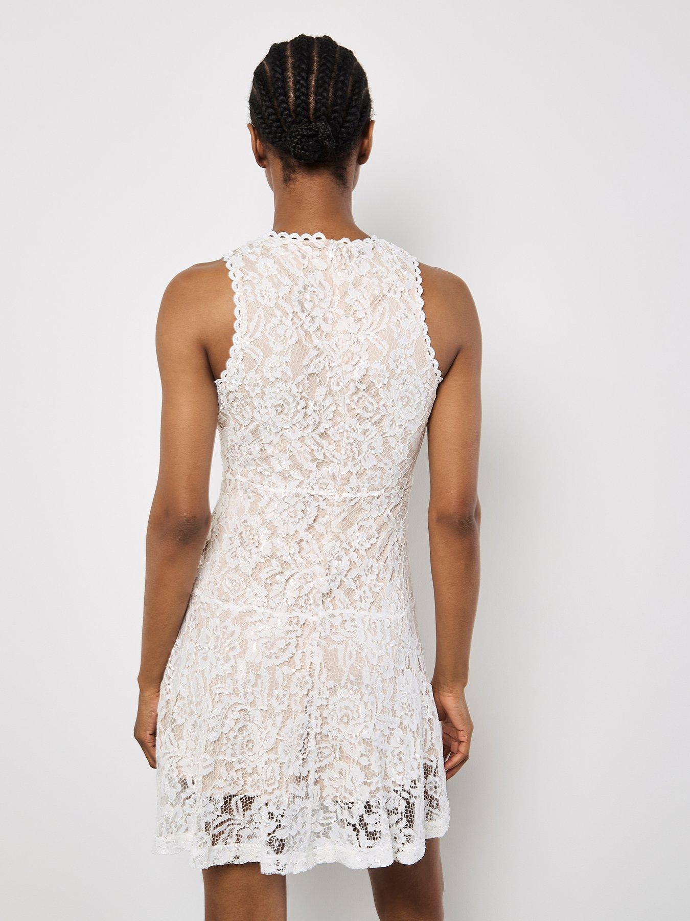  image of apricot-high-neck-lace-skater-dress-white
