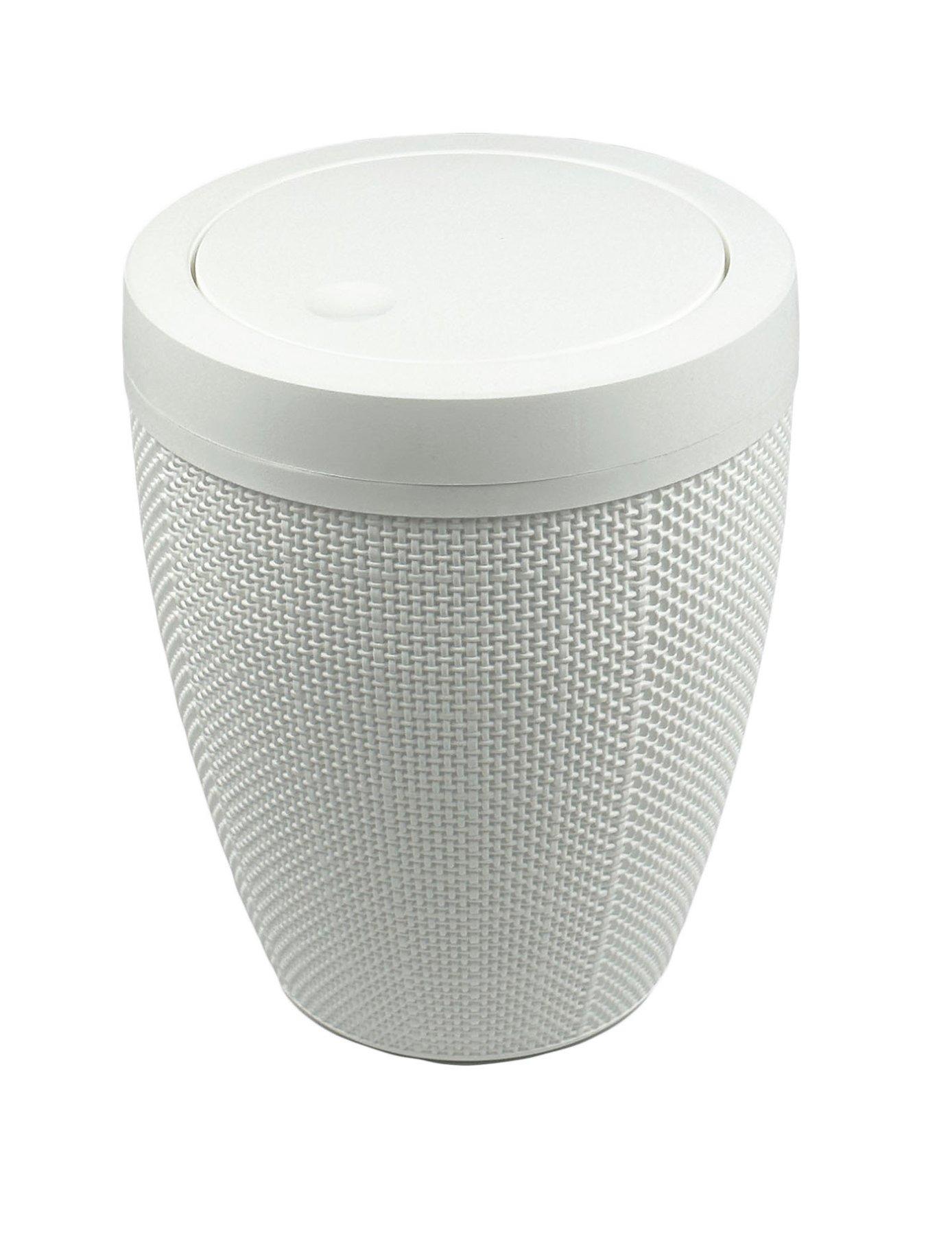 Addis Hessian Round Bathroom Swing Bin in White