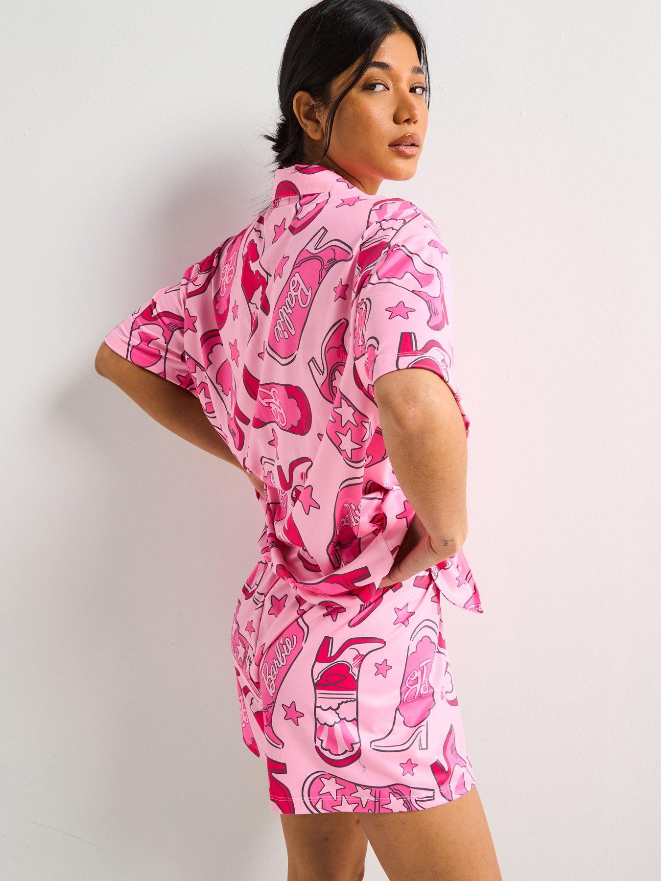  image of the-very-collection-barbie-cowboy-short-pyjama-setnbsp--pink