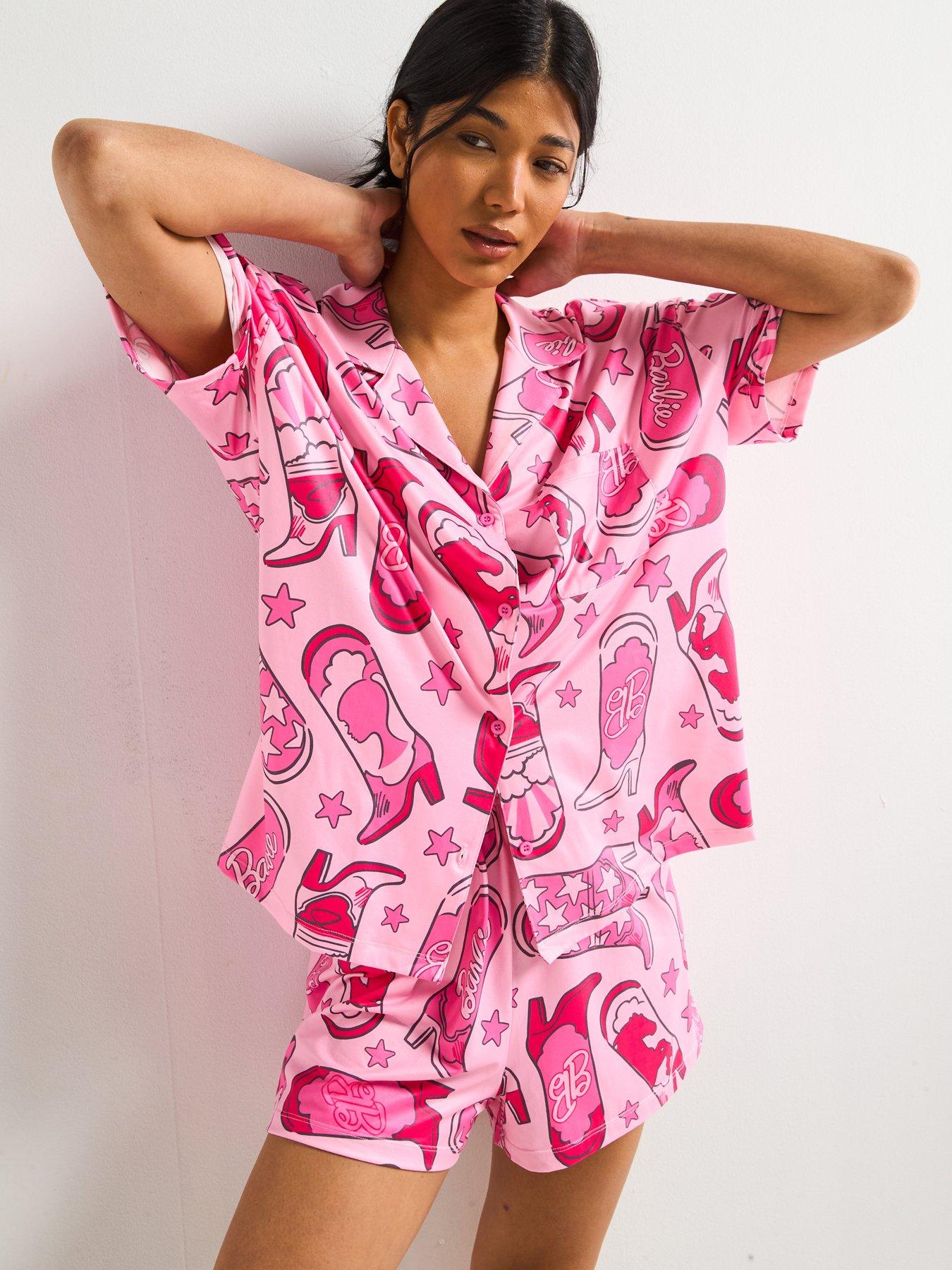  image of the-very-collection-barbie-cowboy-short-pyjama-setnbsp--pink