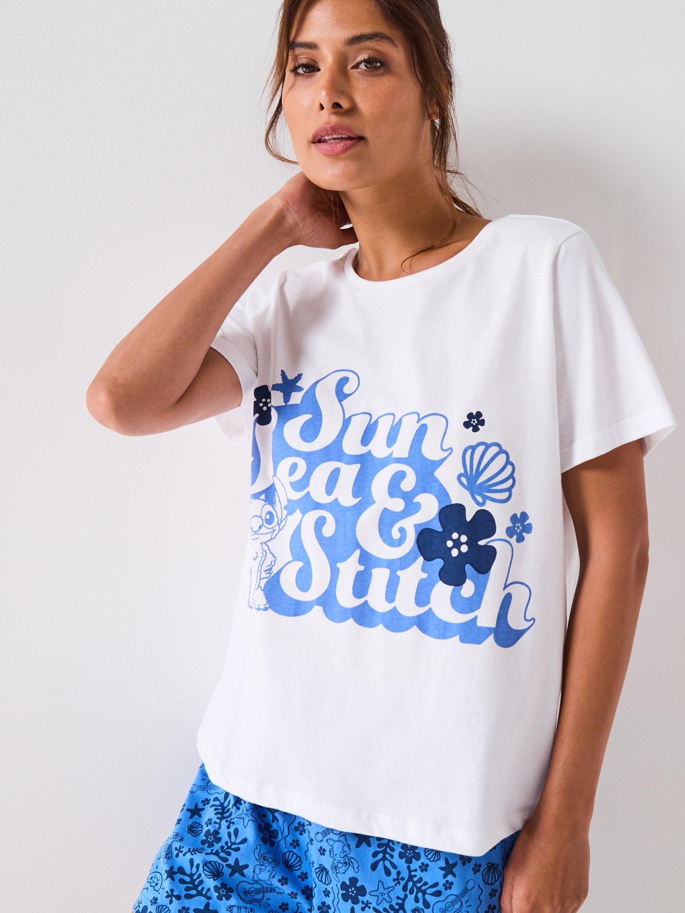 Image 4 of 5 of The Very Collection Ladies Stitch Short Sleeve Short Pyjama Set - Blue