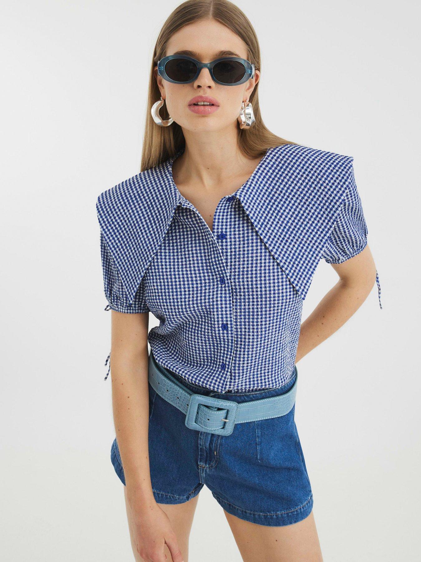 river-island-short-sleeve-collared-gingham-shirt-blue
