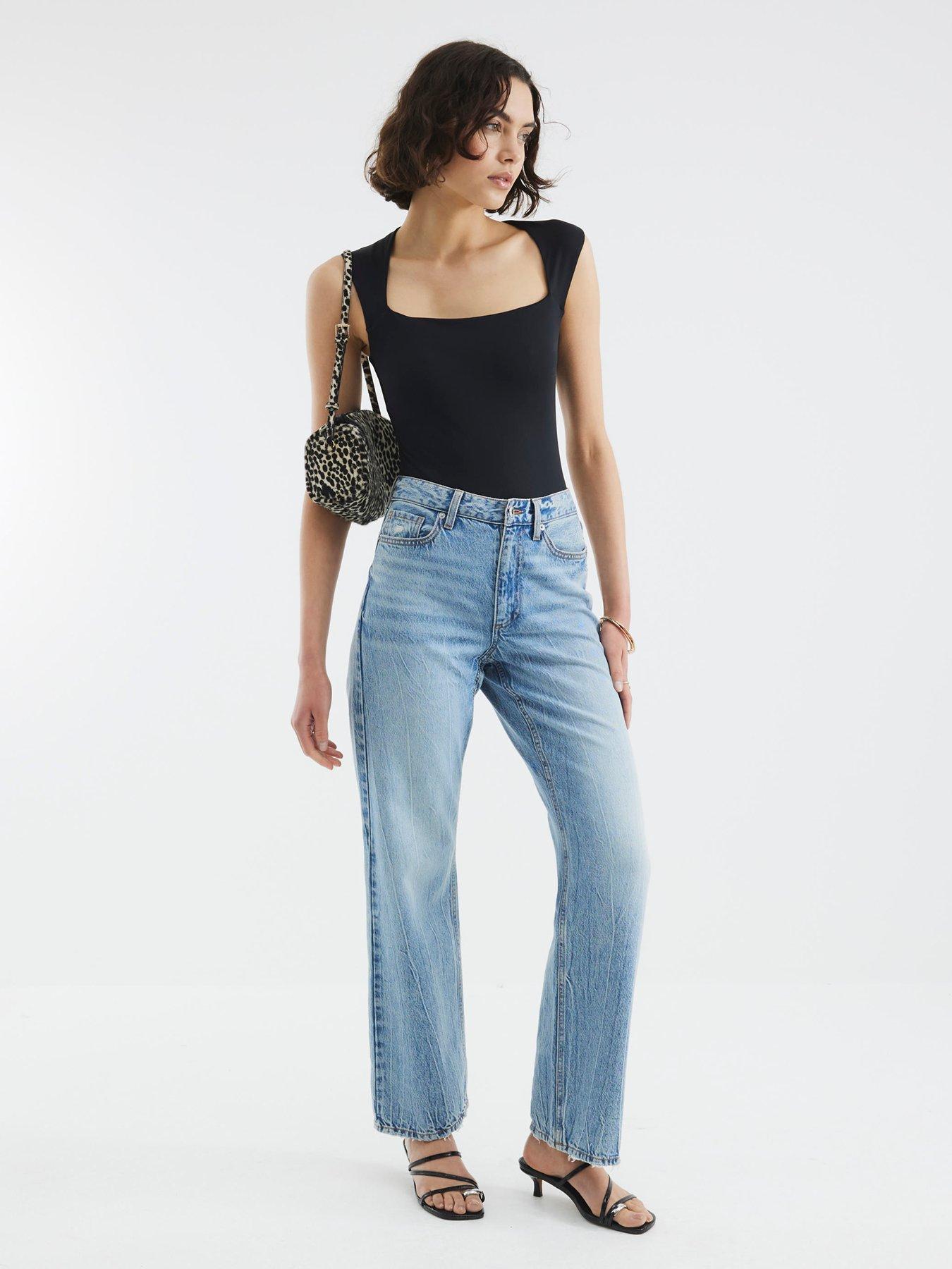 back image of river-island-square-neck-bodysuit-black