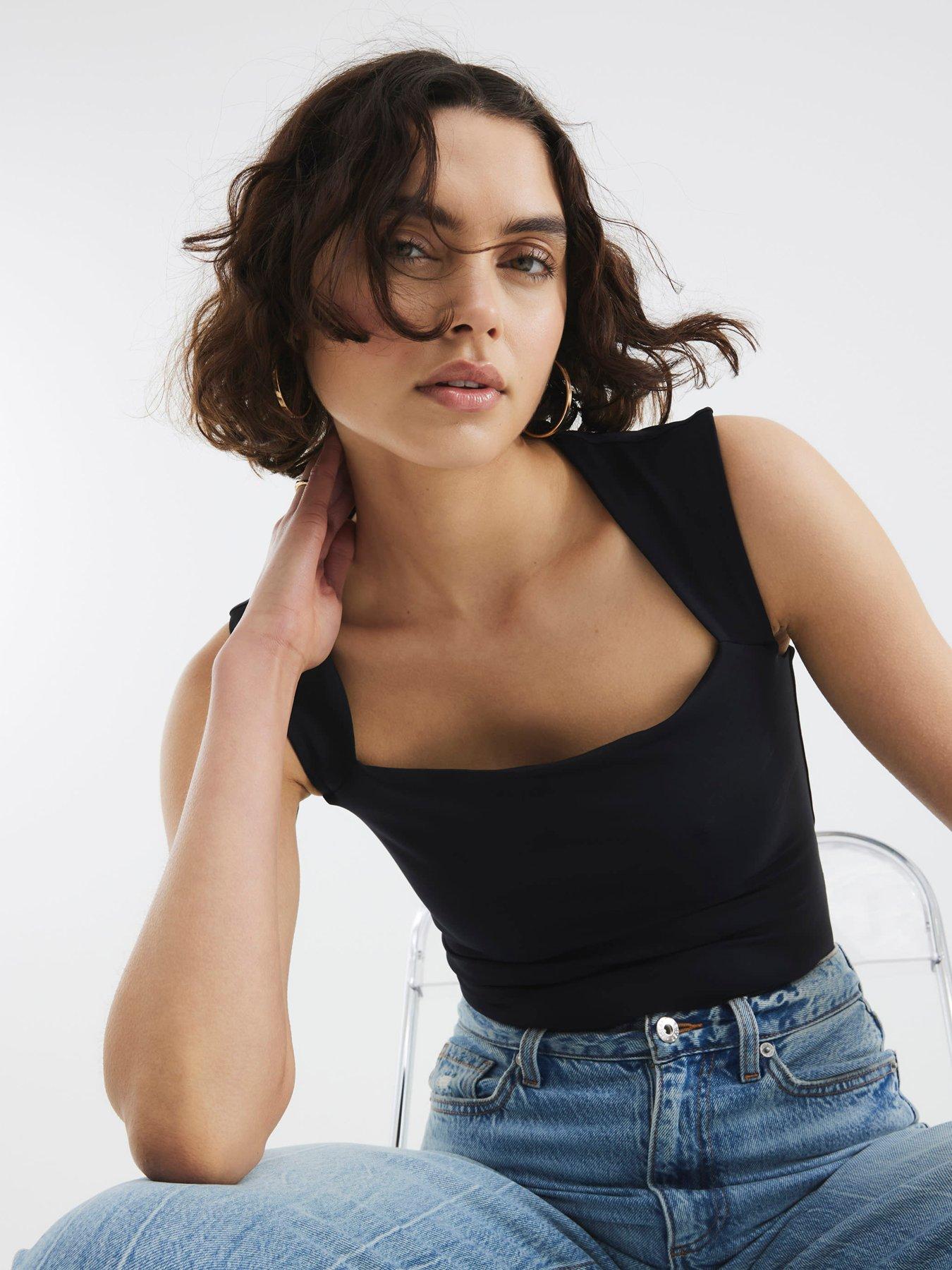  image of river-island-square-neck-bodysuit-black